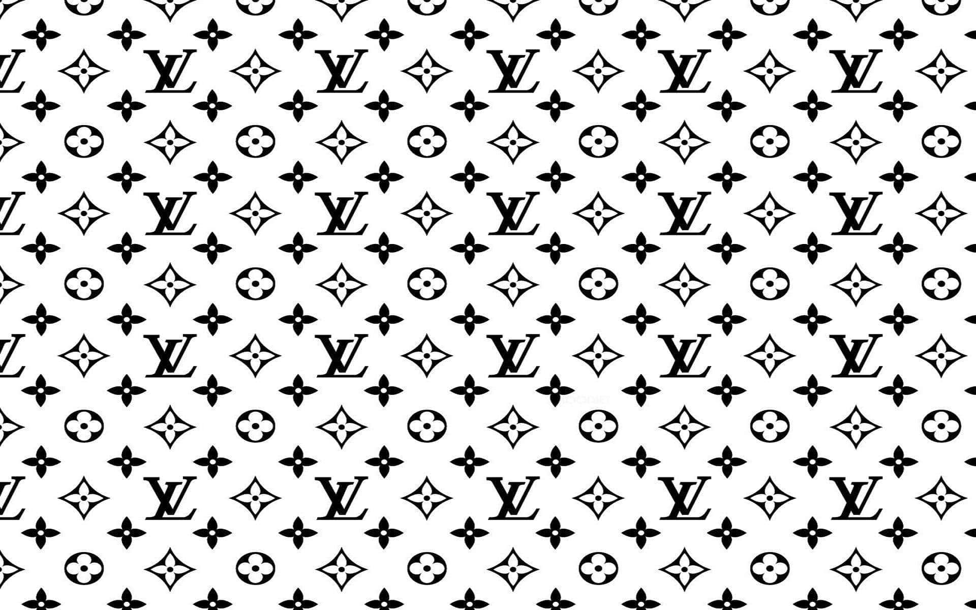 Louis Vuitton Pattern 桌布 壁紙 — 在乾淨的白色背景上重複出現的 Louis Vuitton 字母組合標誌和花卉圖案的黑白圖案。
