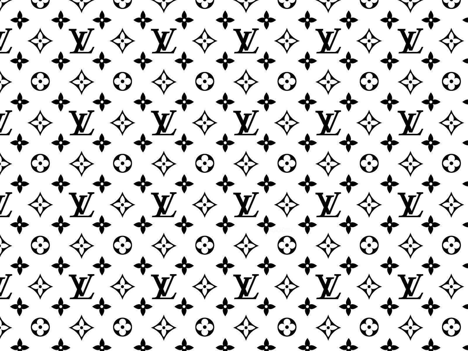 Louis Vuitton Pattern 桌布 壁紙 — 在乾淨的白色背景上重複出現的 Louis Vuitton 字母組合標誌和花卉圖案的黑白圖案。
