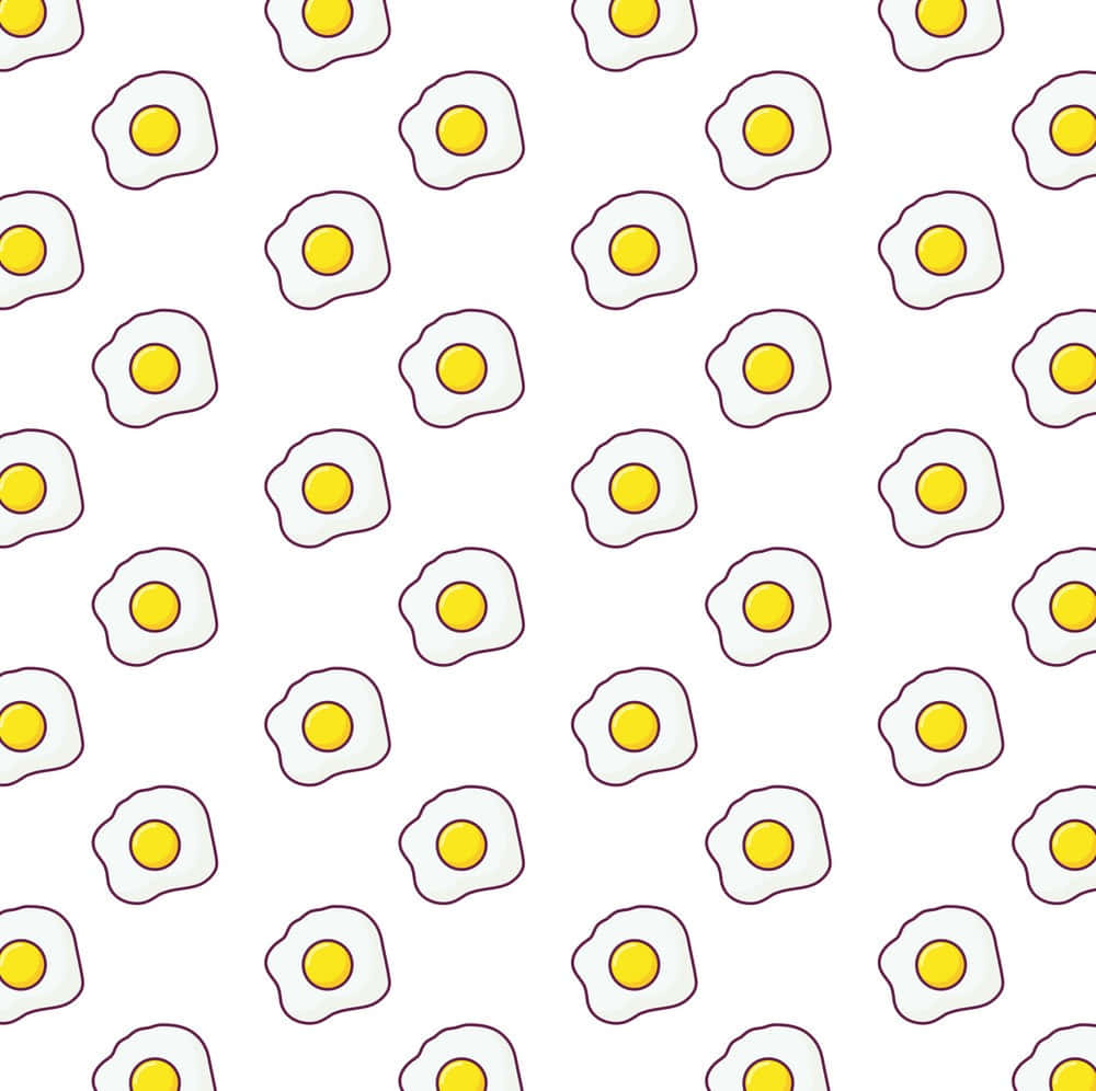 Egg 桌布 壁紙 — 在乾淨的白色背景上重複出現的卡通煎蛋圖案，帶有黃色蛋黃和白色輪廓。