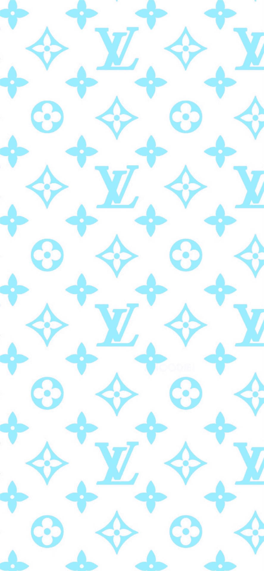 白色背景上的淺藍色 Louis Vuitton 字母圖案。