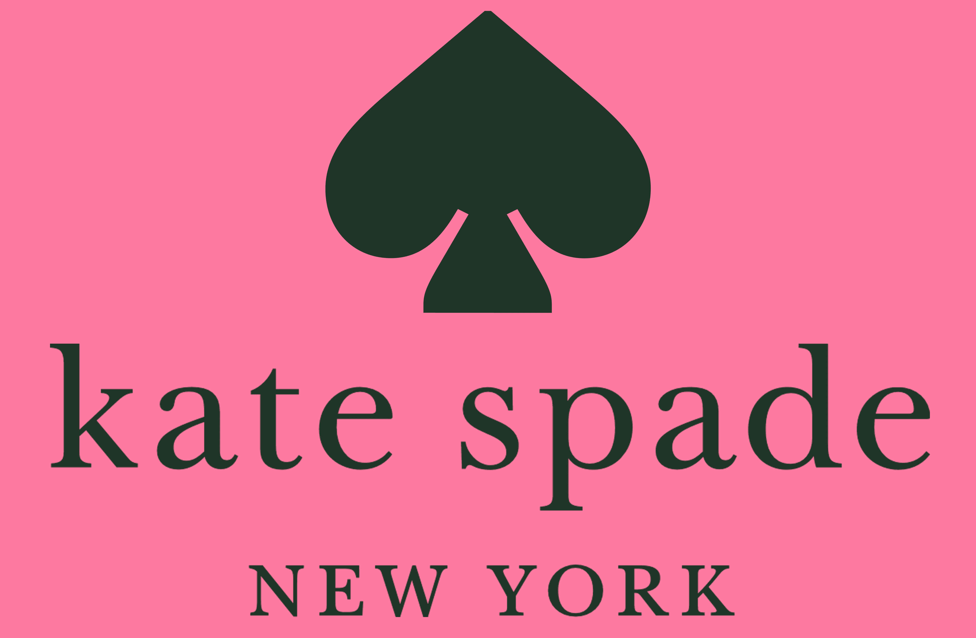 Kate Spade 桌布 壁紙 — 在充滿活力的粉紅色背景上，一個大膽的黑色黑桃標誌和品牌文字。