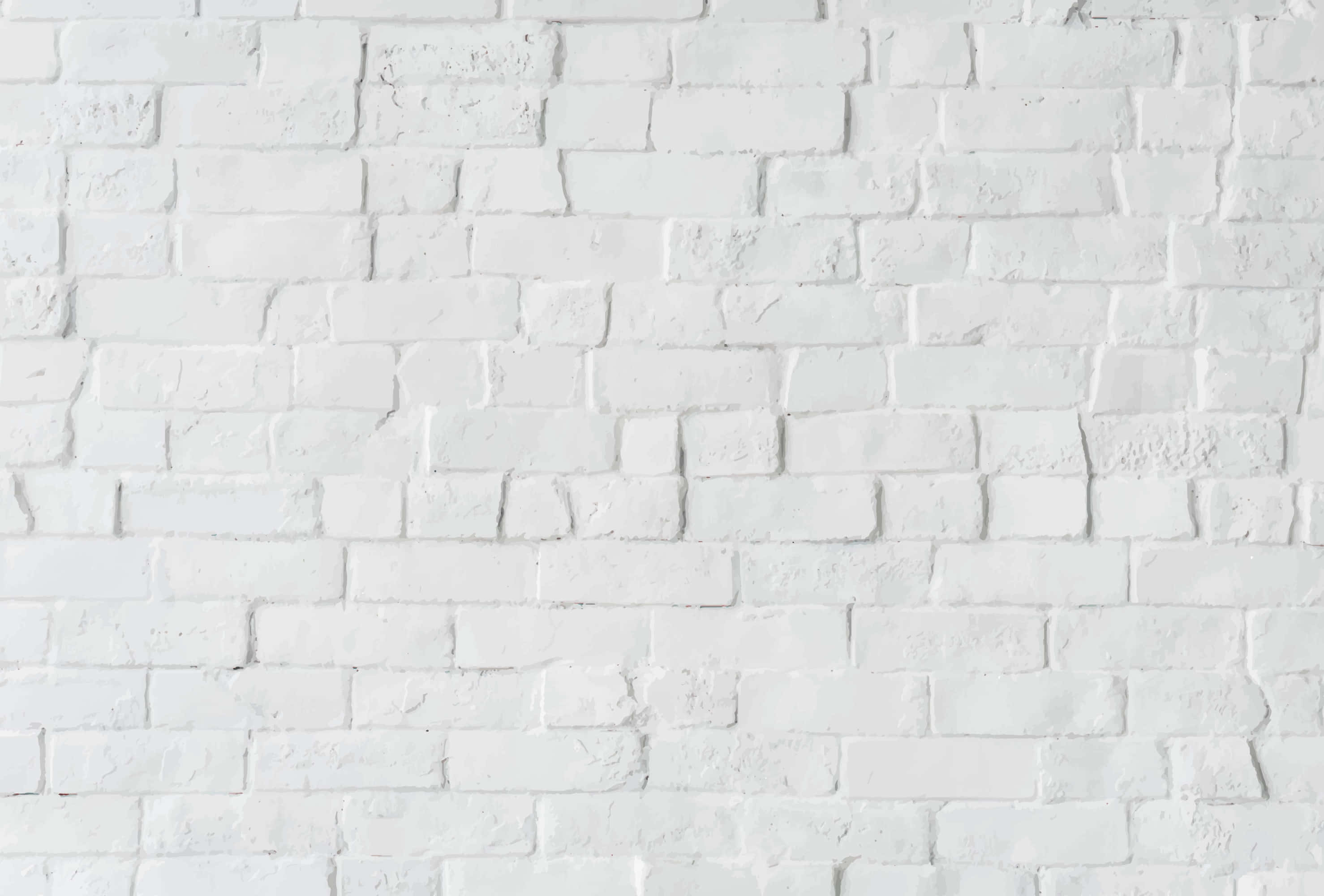 White Brick Wall 桌布 壁紙 — 在均勻照明下，一面乾淨的白色油漆磚牆，帶有可見的紋理和砂漿線。