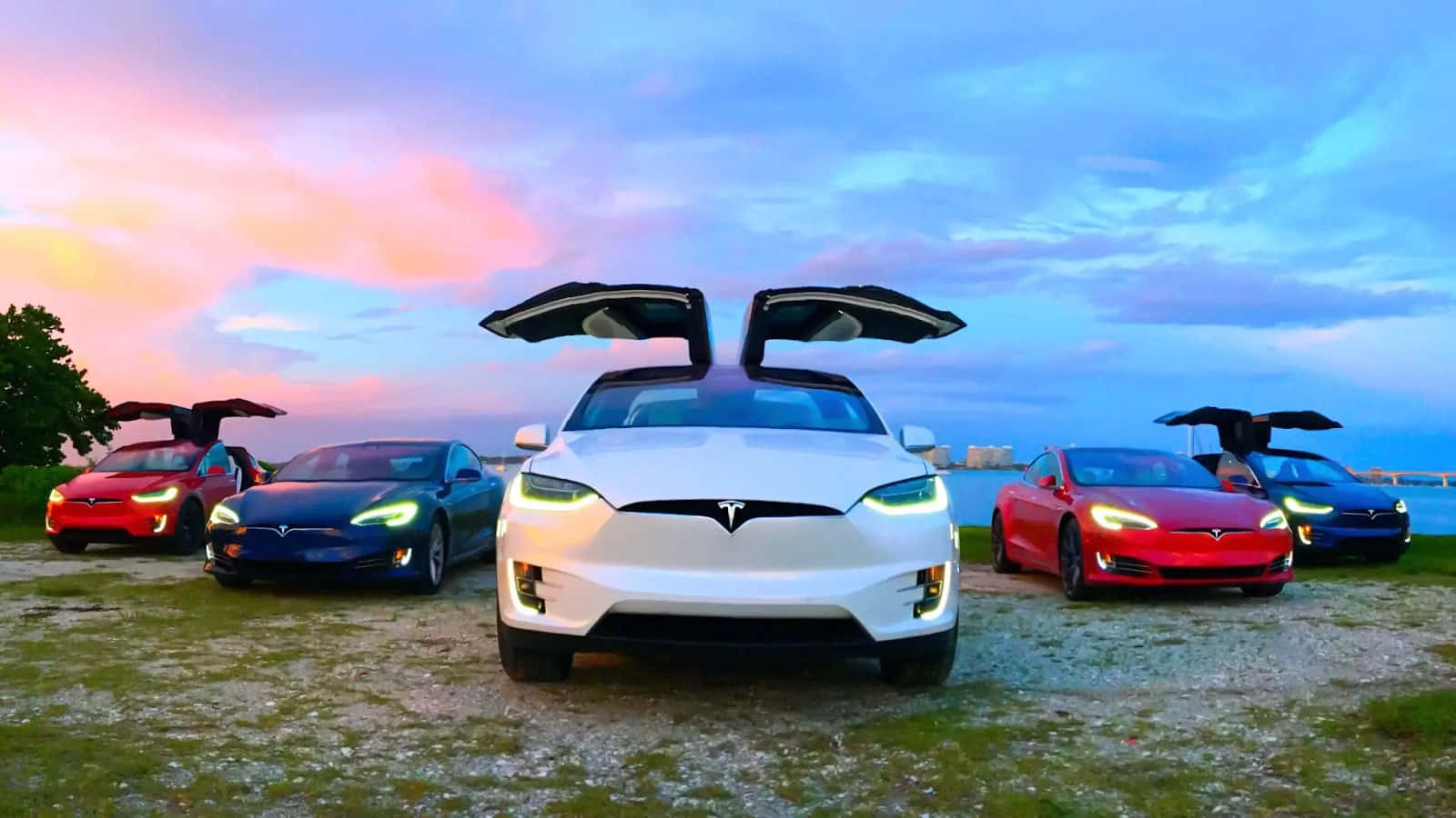 在夜空背景下捕捉的流線型特斯拉 Model X 壁紙