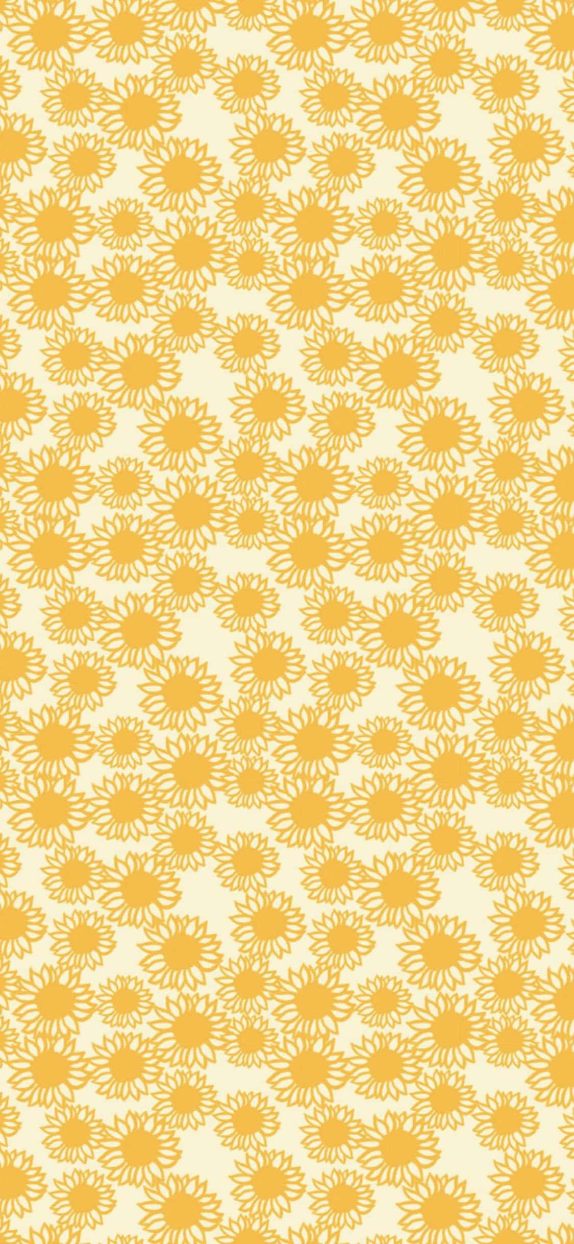 Yellow Pattern 桌布 壁紙 — 在奶油色米白背景上重複的風格化黃色向日葵圖案。