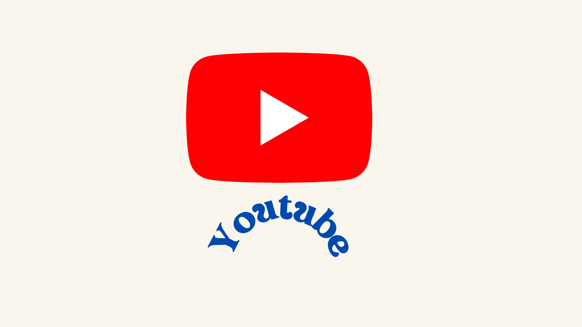 YouTube Logo 桌布 壁紙 — 在奶油色背景上，一個粗體的紅色 YouTube 播放按鈕標誌，帶有藍色草書文字。