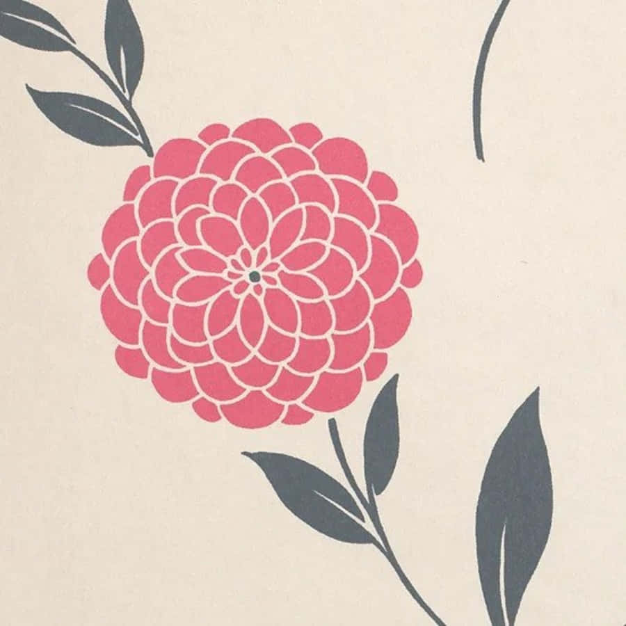 Gray And Pink 桌布 壁紙 — 在奶油色背景上，一朵風格化的粉紅色花朵，帶有層層花瓣和深綠色葉子。
