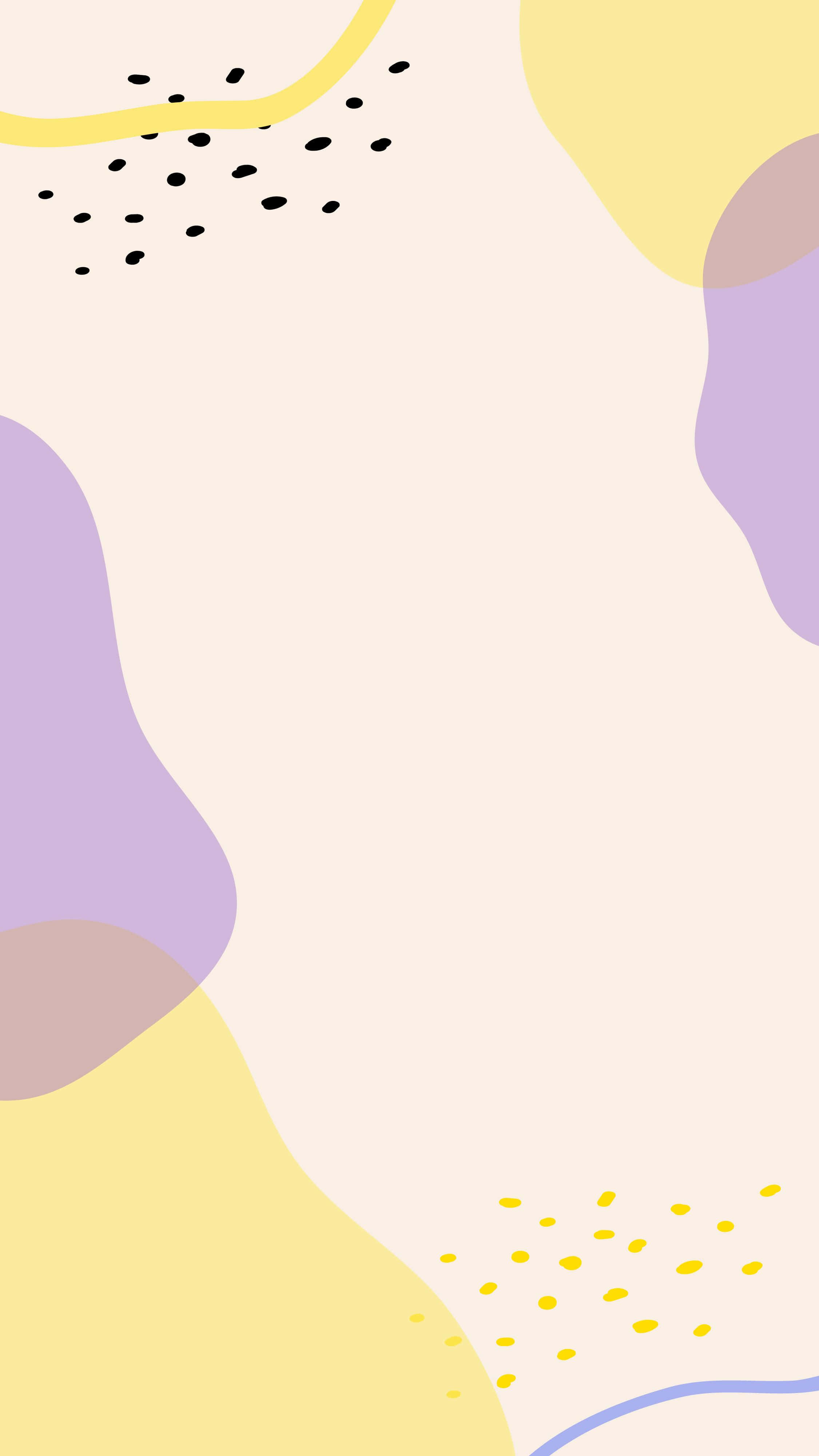 Pastel Minimalist 桌布 壁紙 — 在奶油色背景上，黃色、紫色和米色的柔和粉彩抽象形狀，帶有黑色和黃色圓點。