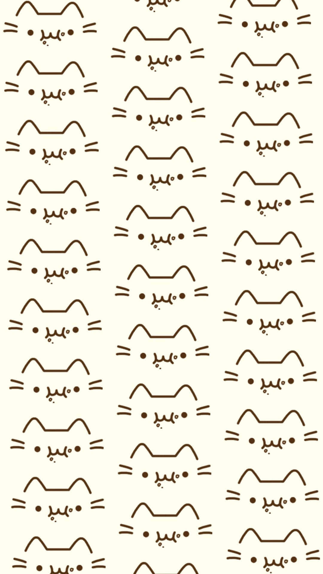 pusheen 動圖 桌布 壁紙 — 在奶油色背景上以棕色線條重複的極簡貓臉，創造出可愛的桌布圖案。