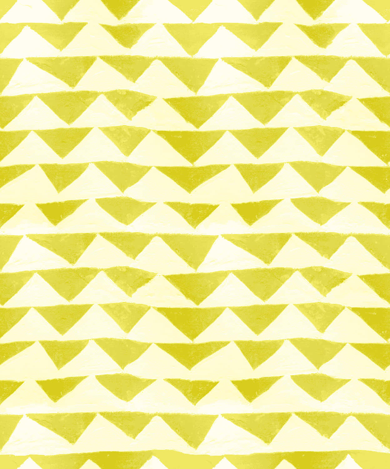 Yellow Triangle 桌布 壁紙 — 在奶油色背景上重複排列的鮮豔萊姆綠色三角形，帶有紋理筆觸效果。