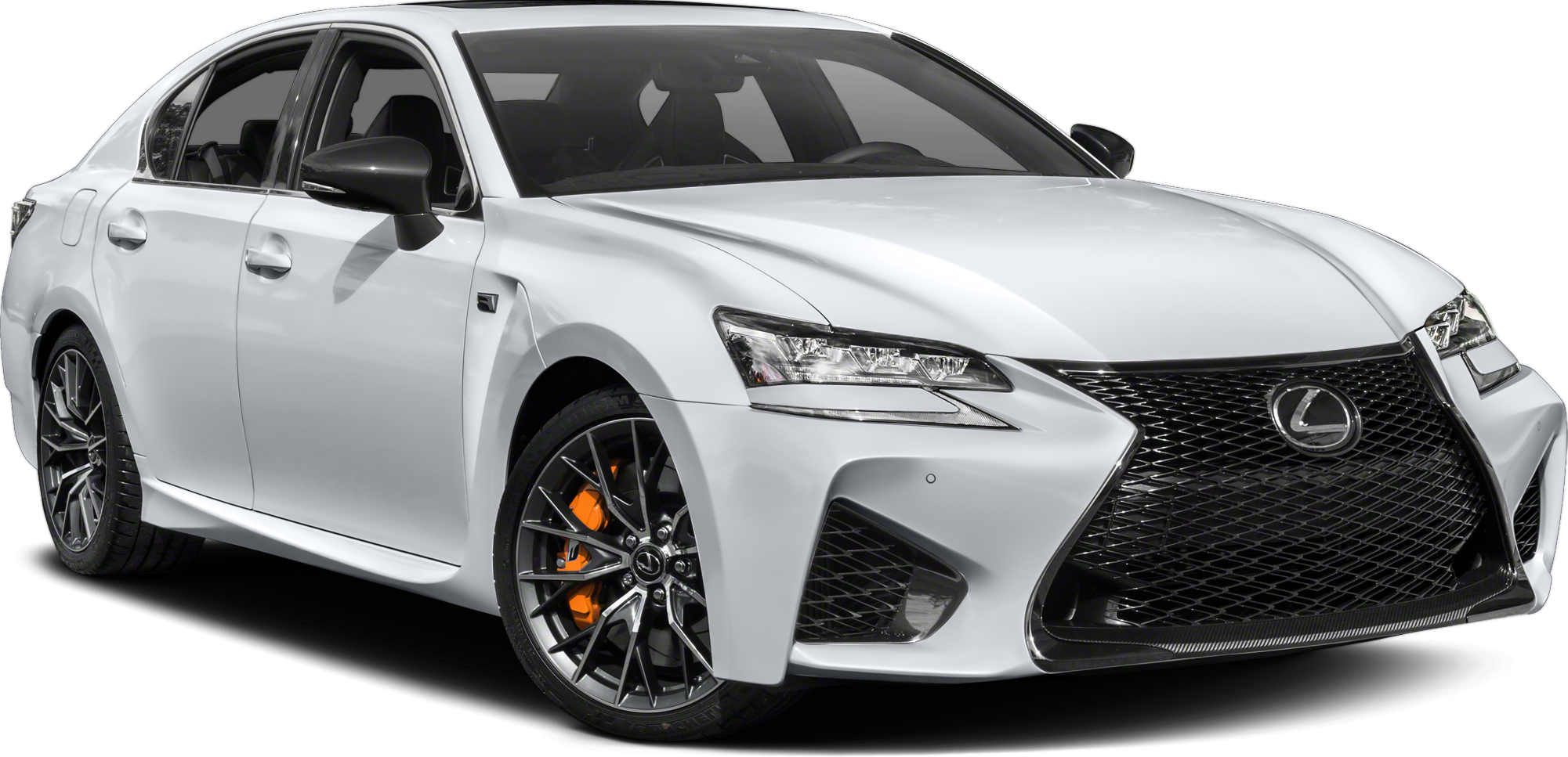凌志 桌布 壁紙 — 在工作室燈光下展示的白色Lexus轎車，配備黑色輪圈和橙色制動卡鉗。