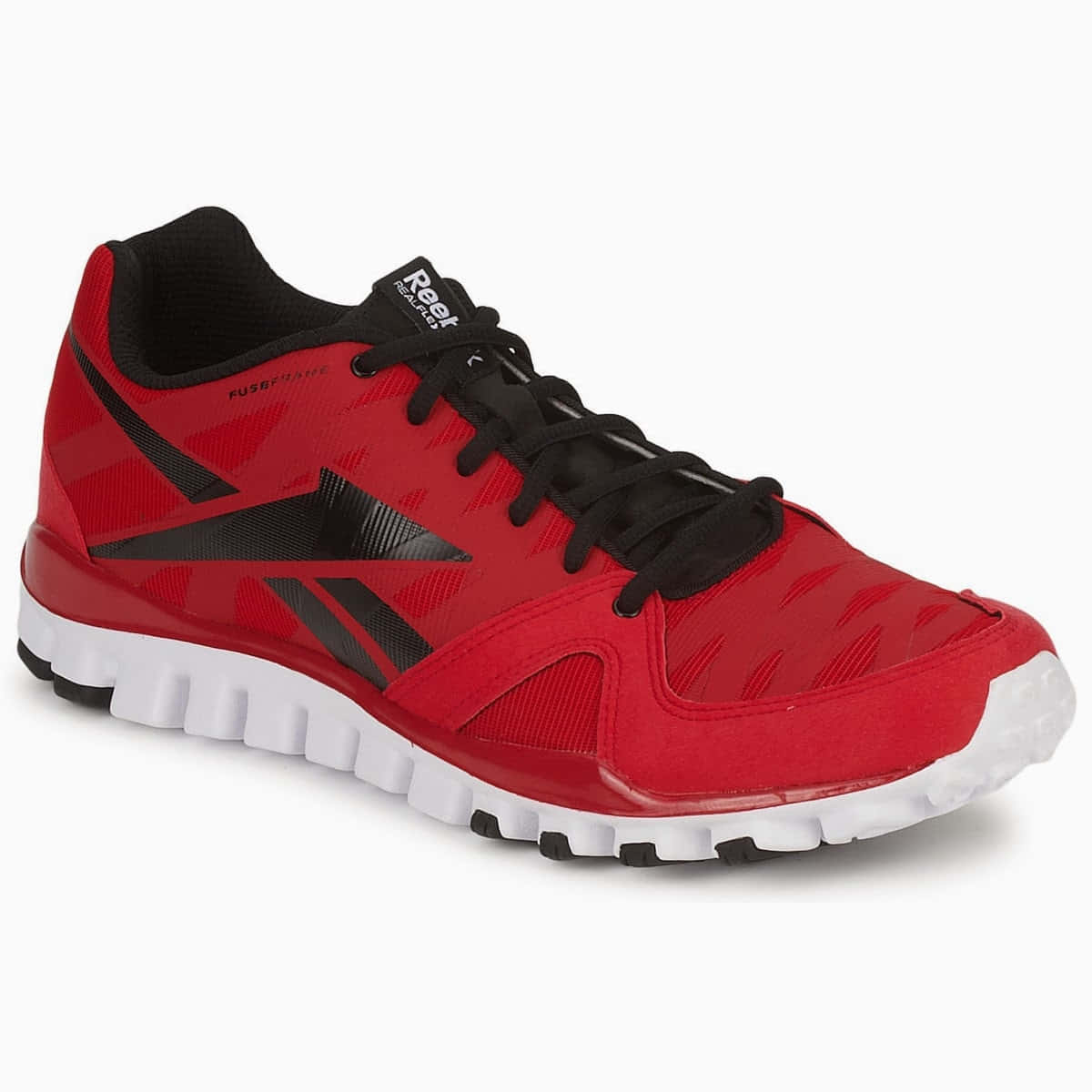 Reebok 桌布 壁紙 — 在工作室燈光下展示的鮮紅色Reebok跑鞋，帶有黑色點綴和白色鞋底。