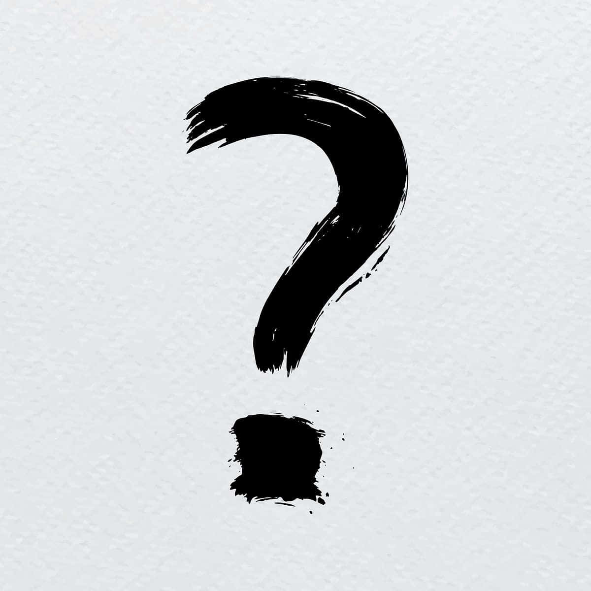 Question Mark 桌布 壁紙 — 在帶有紋理的白色紙張上，一個大膽的黑色筆觸問號，帶有可見的墨水飛濺。