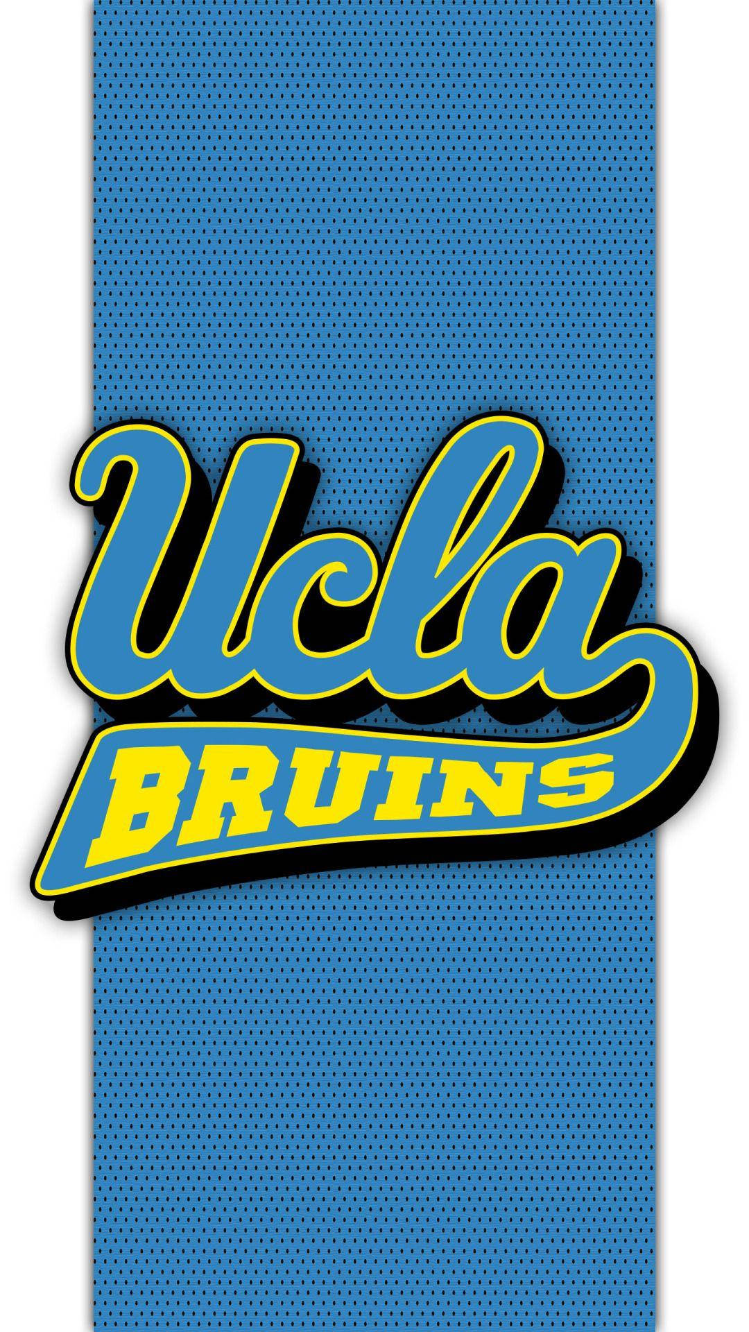 藍色 桌布 壁紙 — 在帶有紋理的藍色運動布料背景上，大膽的藍、黃、黑 UCLA Bruins 標誌。
