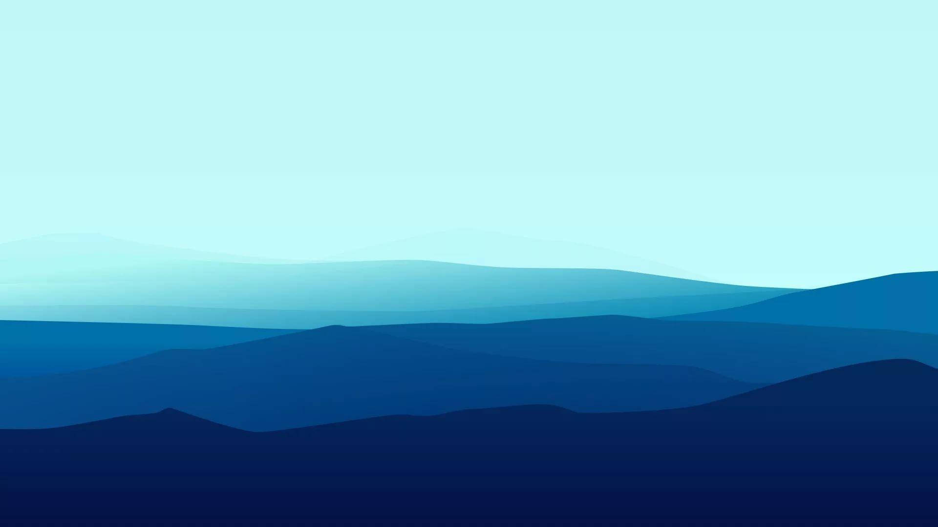 極簡藍色山景，帶有層疊輪廓和漸變天空。 — 極簡桌面 壁紙