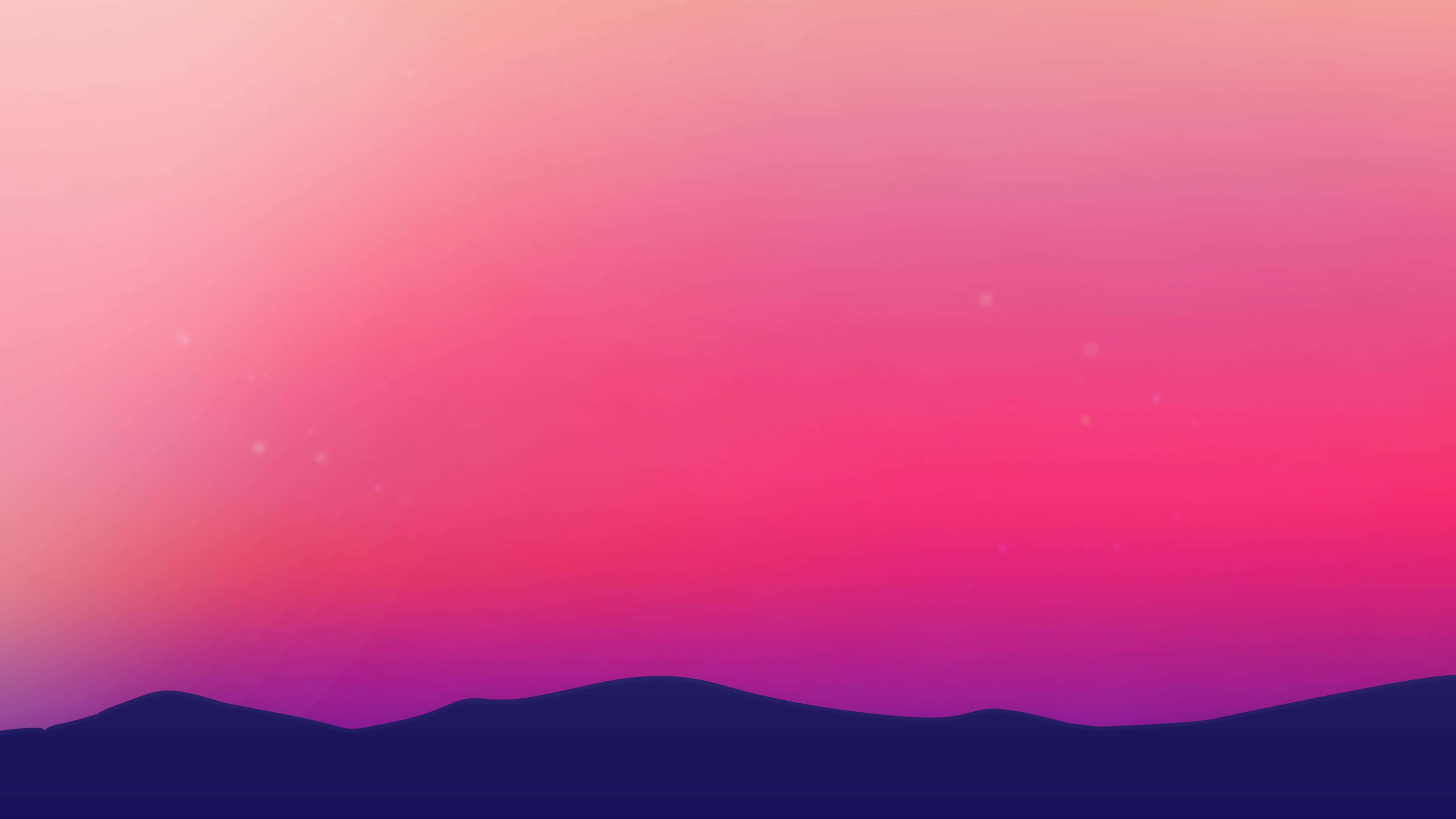 Minimalist Colorful 桌布 壁紙 — 在從柔和粉紅色漸變到深洋紅色和紫色的天空下的剪影山丘。