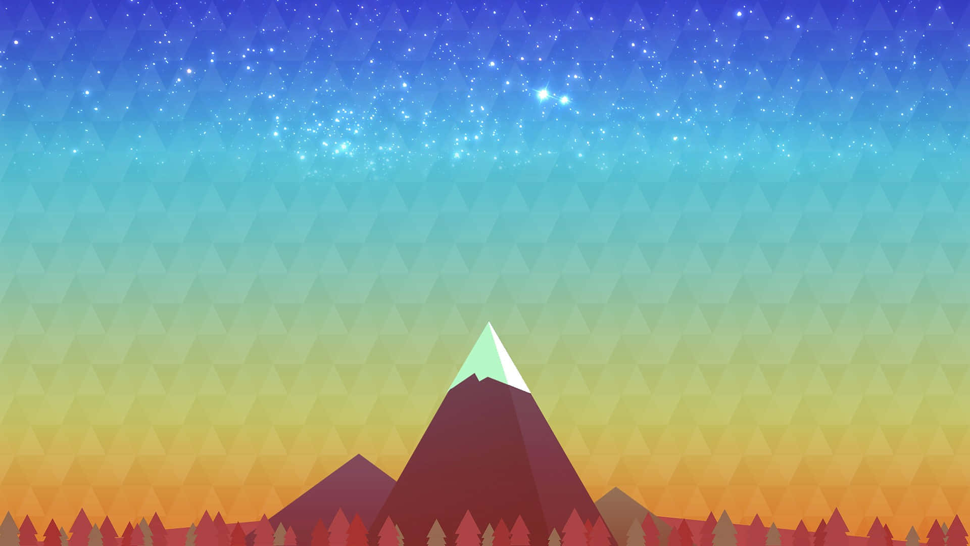 山景 桌布 壁紙 — 在從藍色過渡到橙色的星空漸變天空下的風格化山脈。