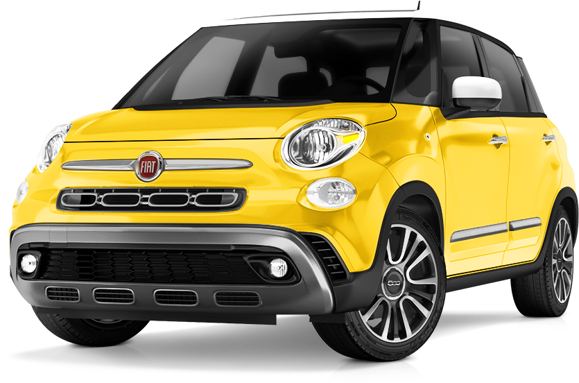 飛雅特 桌布 壁紙 — 在攝影棚燈光下展示的亮黃色菲亞特500X SUV，白色車頂和銀色飾邊。