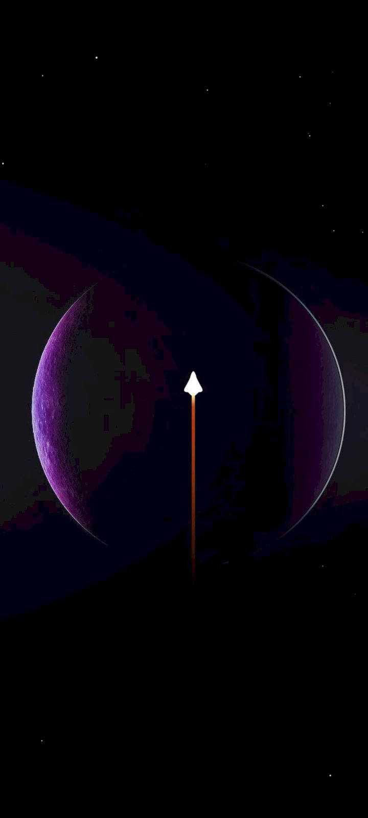 夜空 桌布 壁紙 — 在星空下，一把發光的長矛刺穿兩個紫色月亮之間的黑暗宇宙虛空。