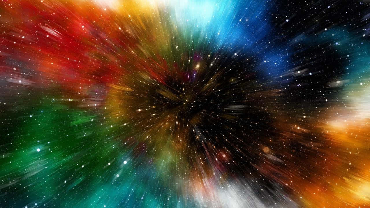 高清 桌布 壁紙 — 在星空中，從黑暗中心向外輻射出色彩繽紛的宇宙爆炸。