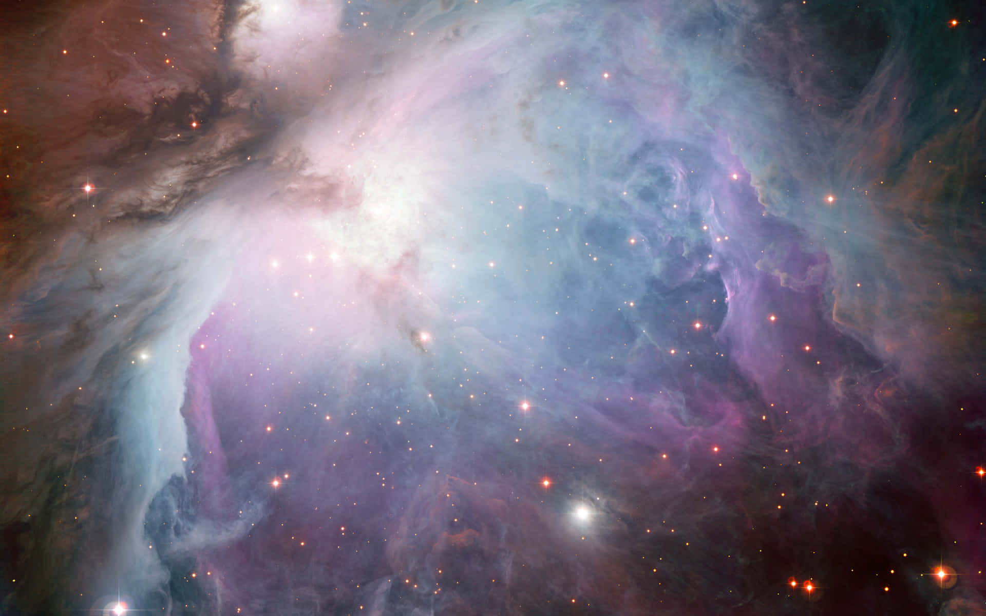 星雲 桌布 壁紙 — 在星空背景下，散發著充滿活力的紫色、藍色和粉紅色的宇宙星雲的壯麗景色。