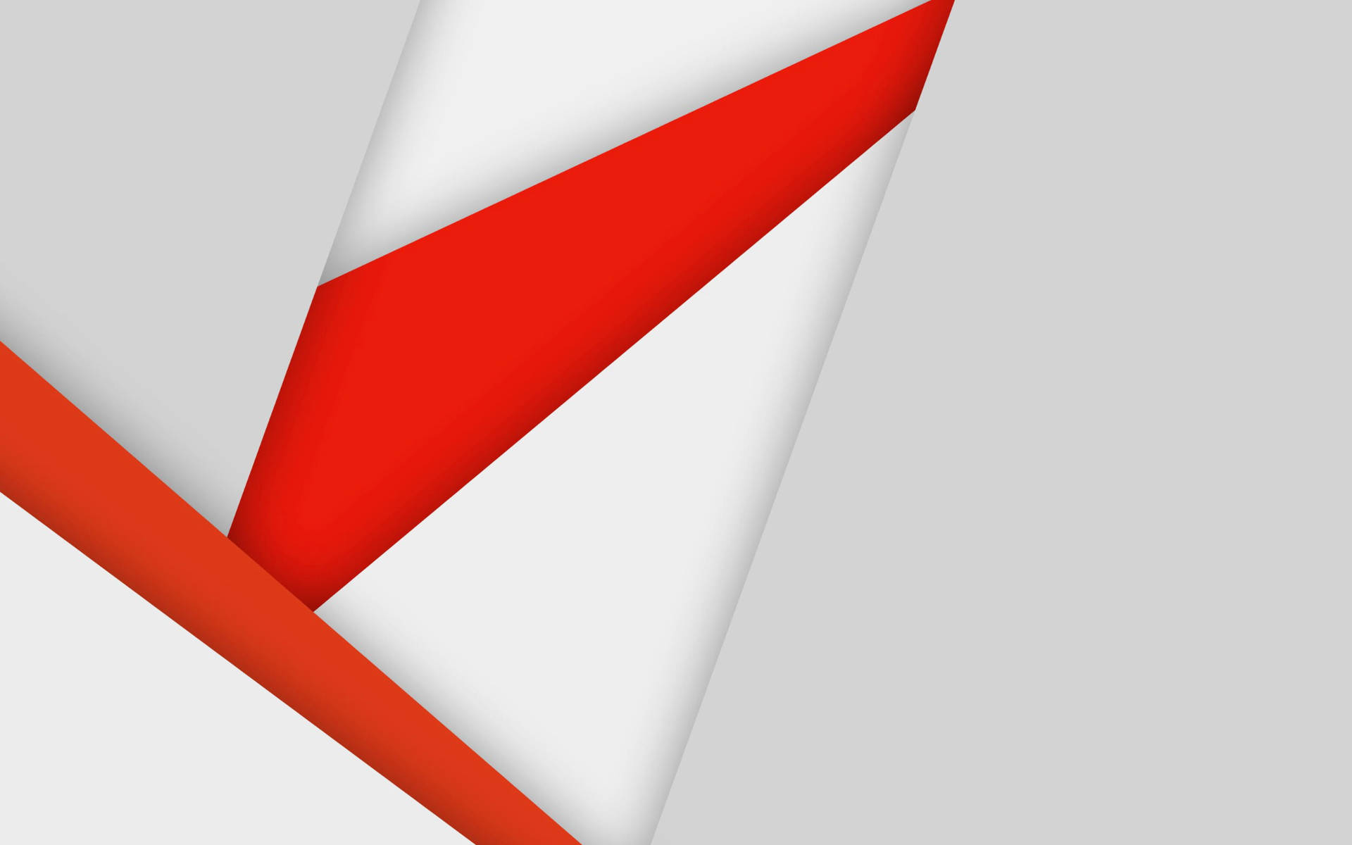 Android Material Design 桌布 壁紙 — 在柔和的灰色背景上，由紅色和白色幾何形狀層疊而成的動態抽象構圖。