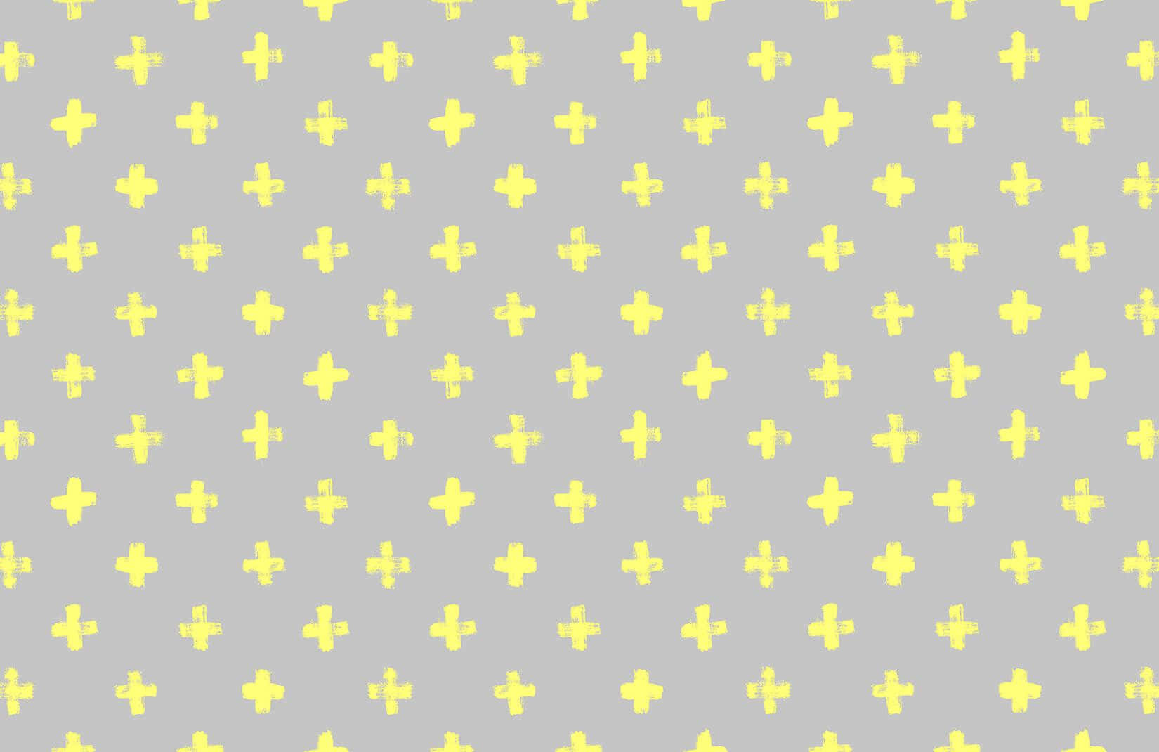 Gray And Yellow 桌布 壁紙 — 在柔和的灰色背景上手繪黃色十字架的重複圖案。