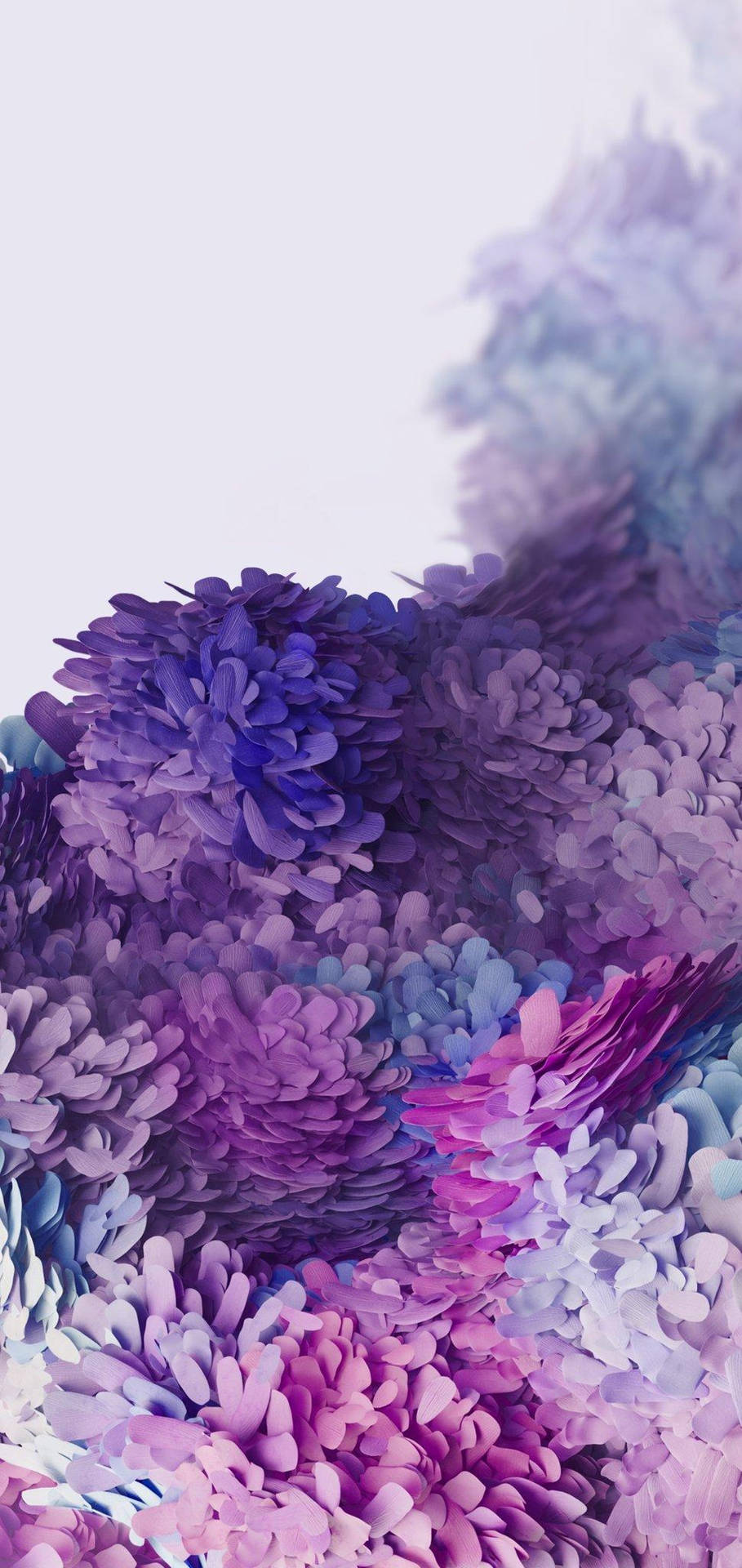 粉彩紫色、粉紅色和藍色的抽象花卉圖案。 — 三星 Galaxy S20 壁紙