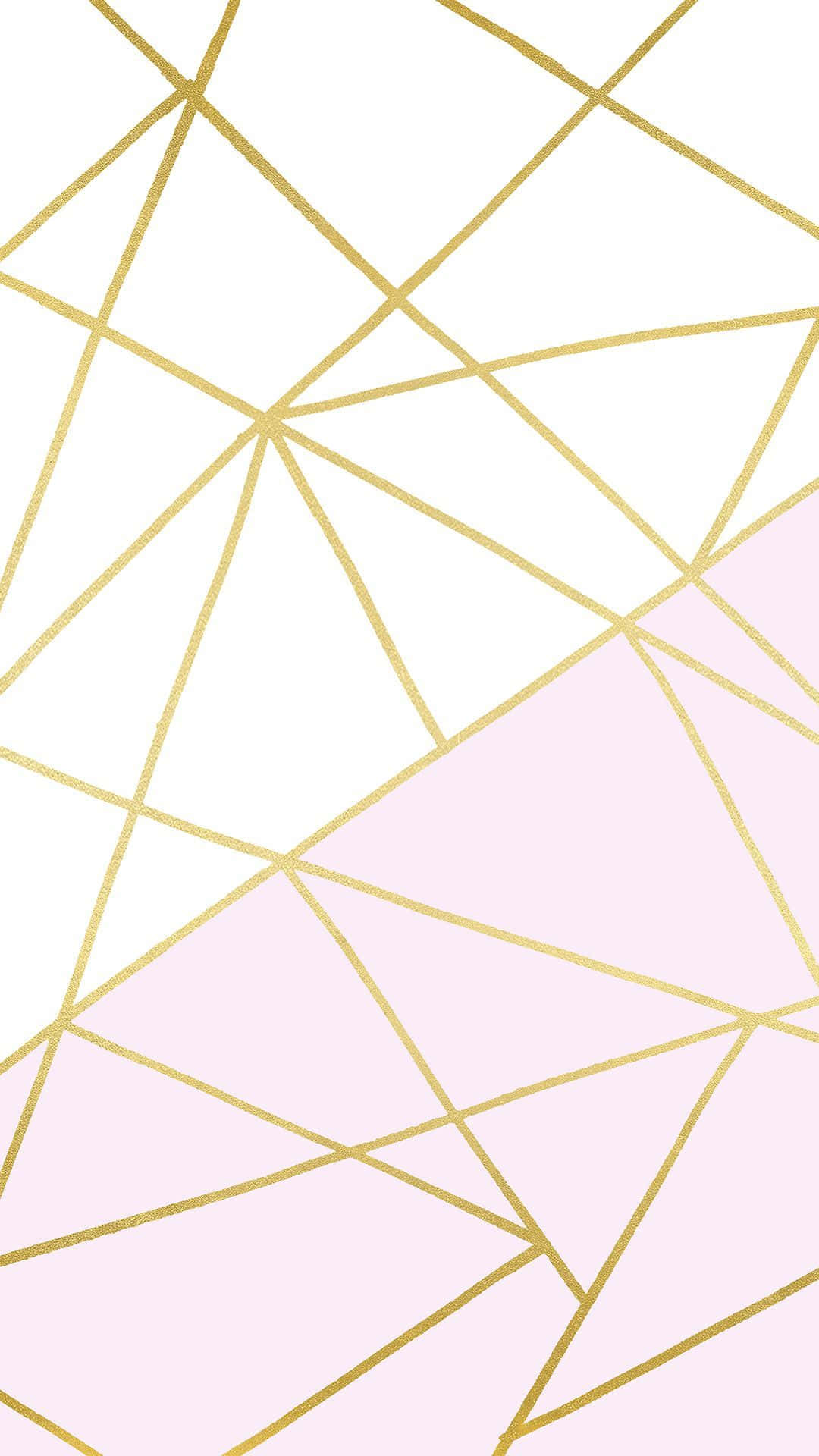 White And Pink 桌布 壁紙 — 在柔和的粉紅色和白色背景上，金色線條形成三角形的優雅幾何圖案。