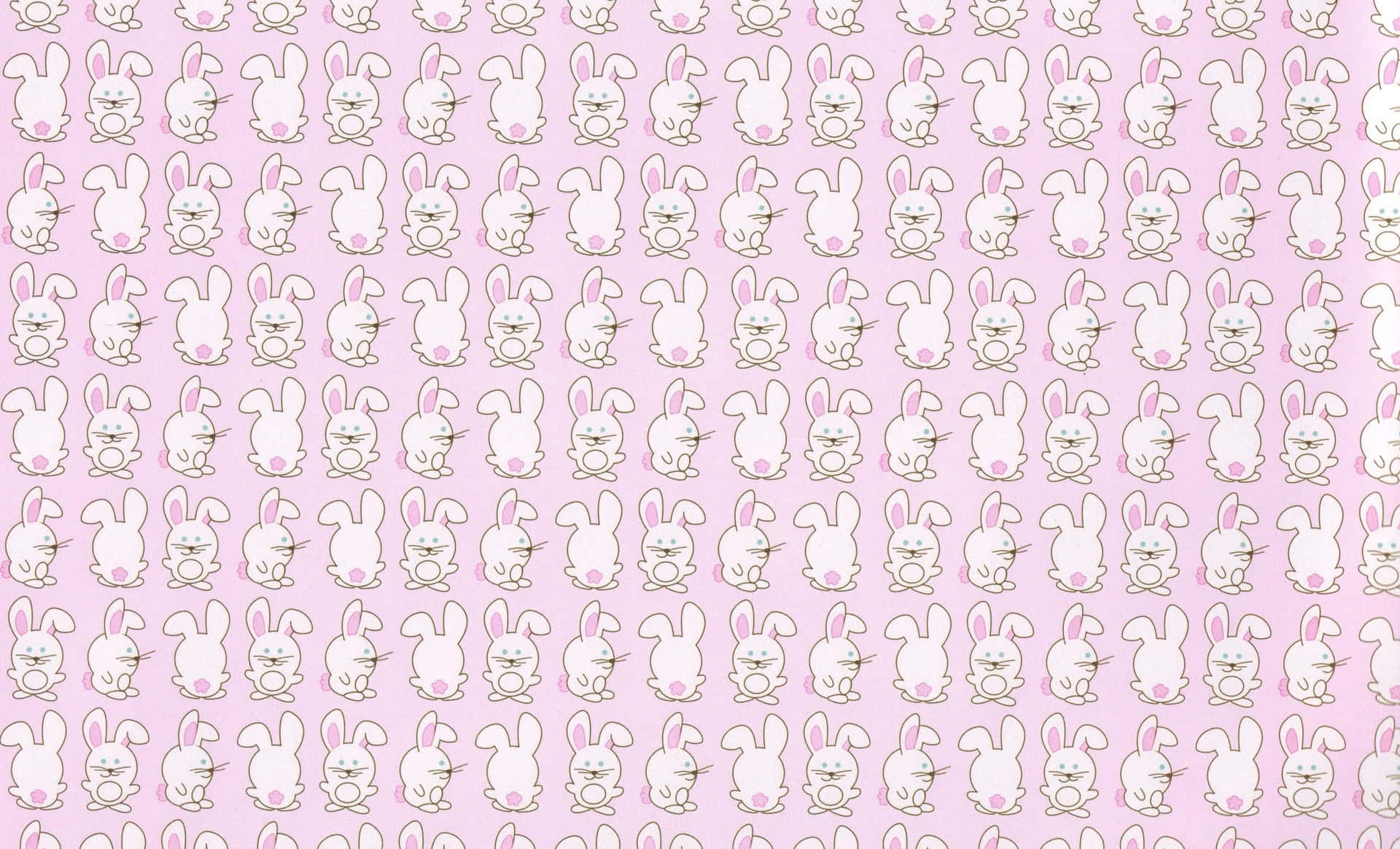 Pink Bunny 桌布 壁紙 — 在柔和的粉紅色背景上，重複的可愛白色卡通兔子圖案，帶有粉紅色耳朵和臉頰。