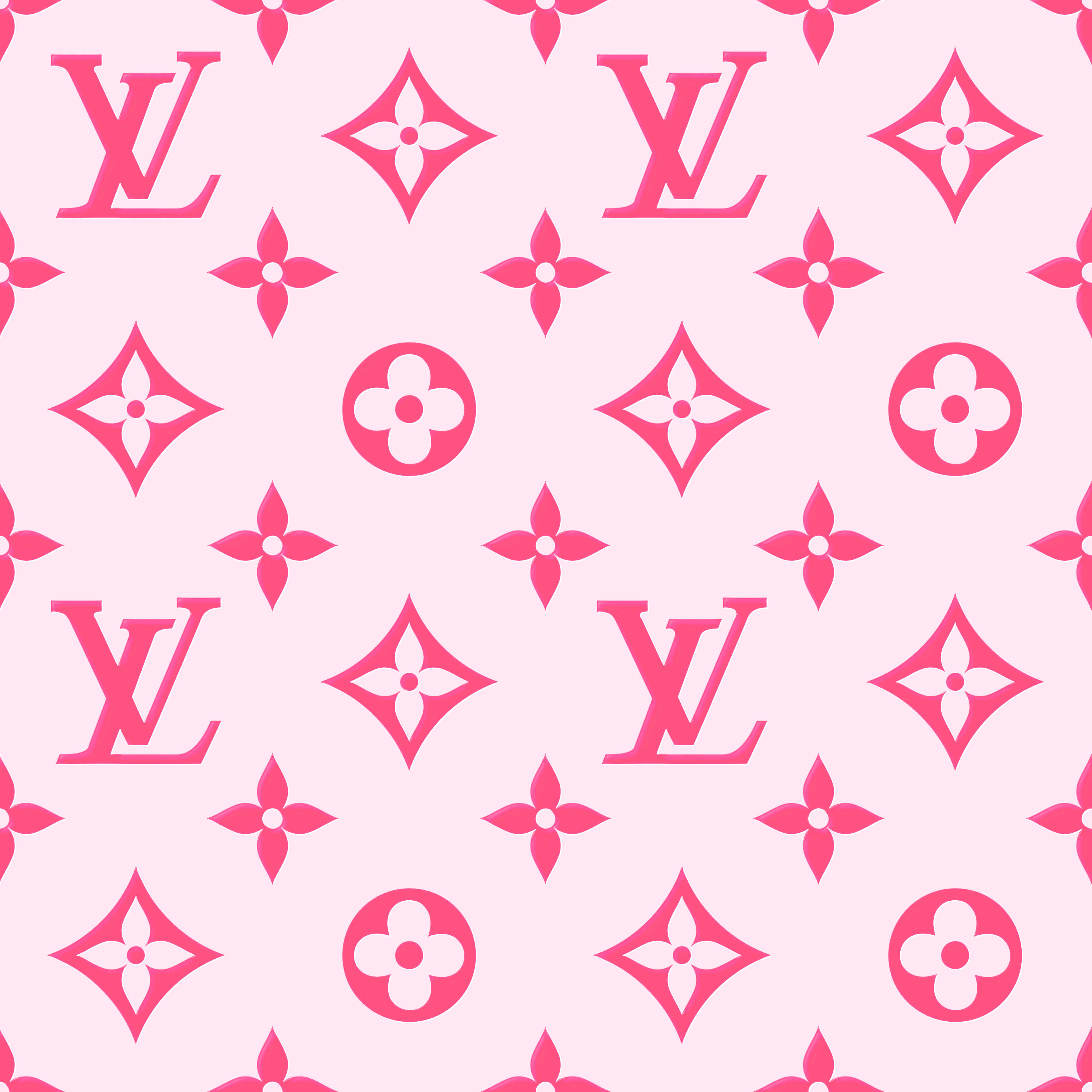 桌布 壁紙 — 在柔和的粉紅色背景上重複出現粉紅色 Louis Vuitton 字母組合圖案。