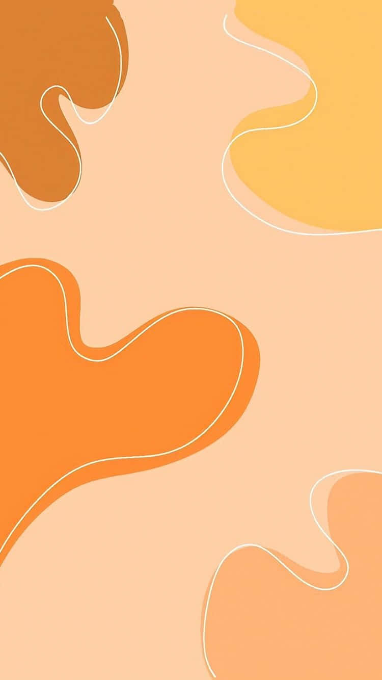 Orange Aesthetic Phone 桌布 壁紙 — 在柔和的蜜桃色背景上，以細白線勾勒出溫暖橙色調的抽象流動形狀。