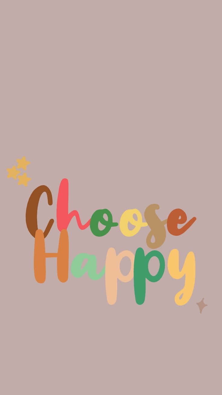 Happy iPhone 桌布 壁紙 — 在柔和紫紅色背景上，帶有星星裝飾的彩色「Choose Happy」文字。