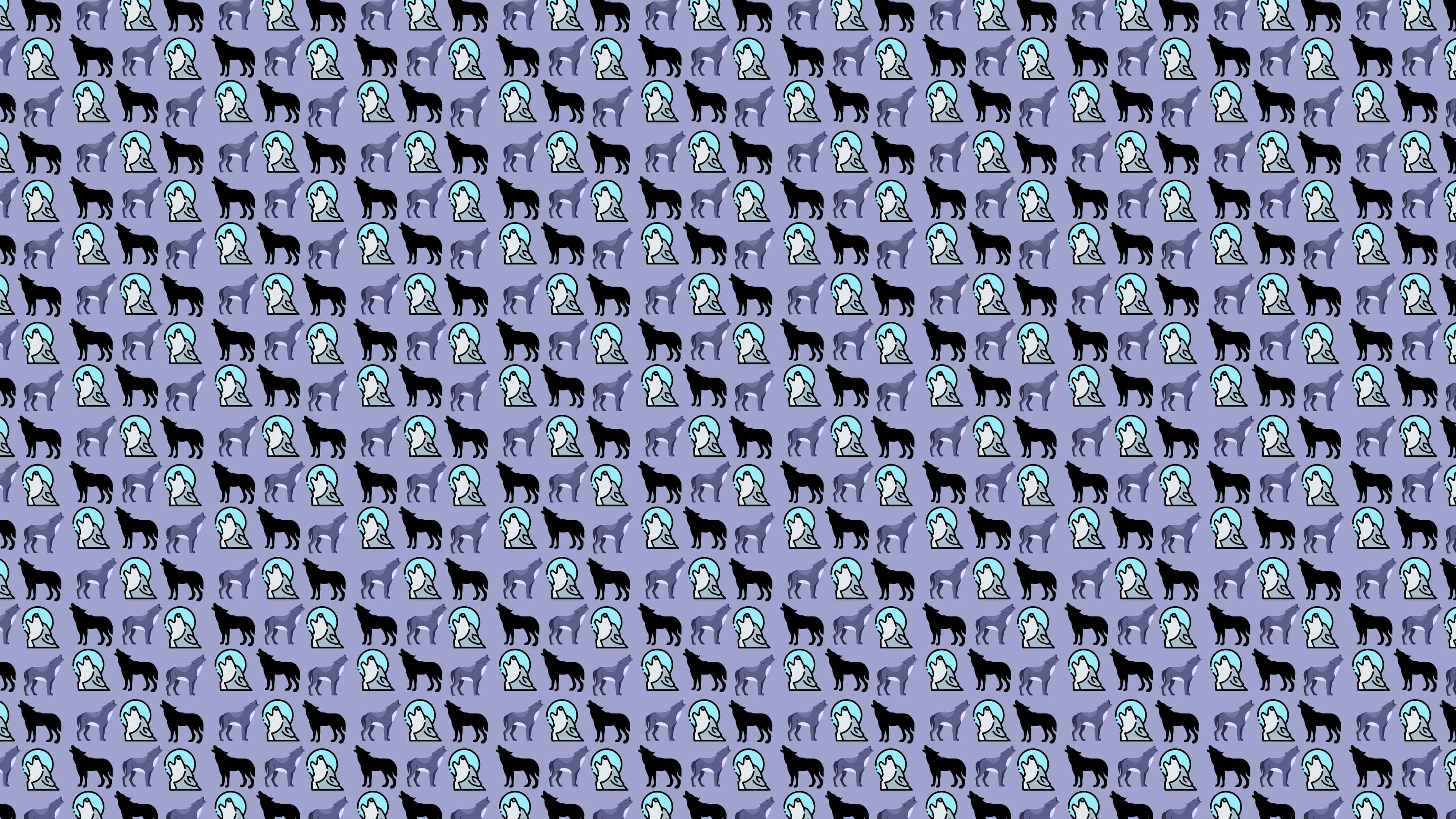 Wolf Pattern 桌布 壁紙 — 在柔和紫色背景上重複出現的黑色狼剪影圖案，帶有發光的藍色圓形光環。