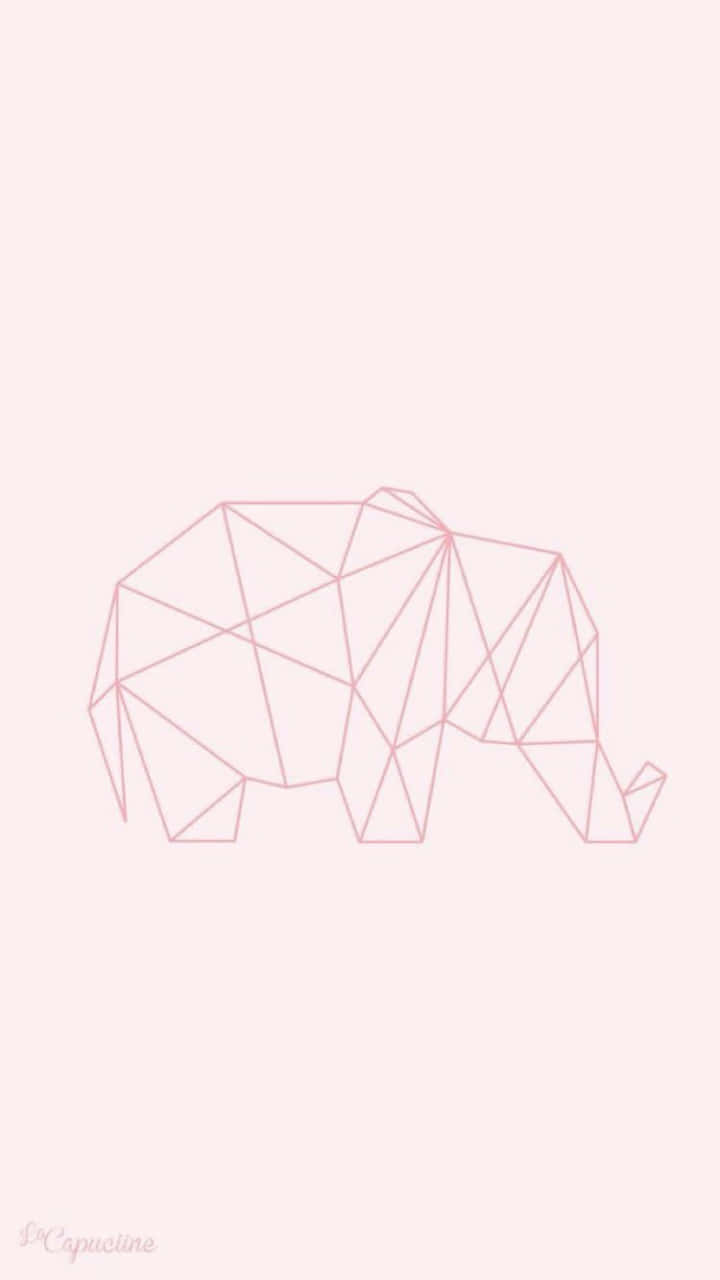 Pink Elephant 桌布 壁紙 — 在柔和腮紅色背景上，一隻大象的極簡粉紅幾何線條畫。