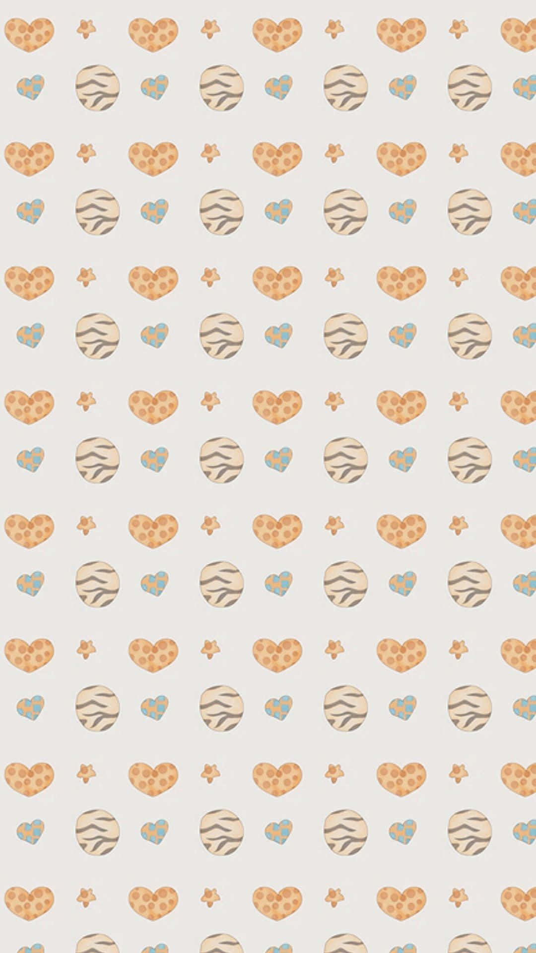 iPhone Simple Cute 桌布 壁紙 — 在柔軟的米色背景上重複的可愛心形圖案，帶有動物印花。