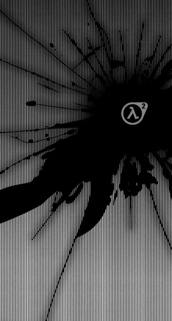 Half Life 2 桌布 壁紙 — 在條紋背景上，一個黑白風格化的爆炸從中央的 lambda 符號向外輻射。