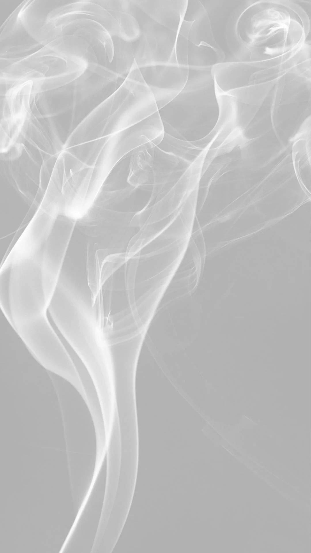 美學白 桌布 壁紙 — 在極簡抽象構圖中，空靈的白煙在柔和的灰色背景上優雅地旋轉。