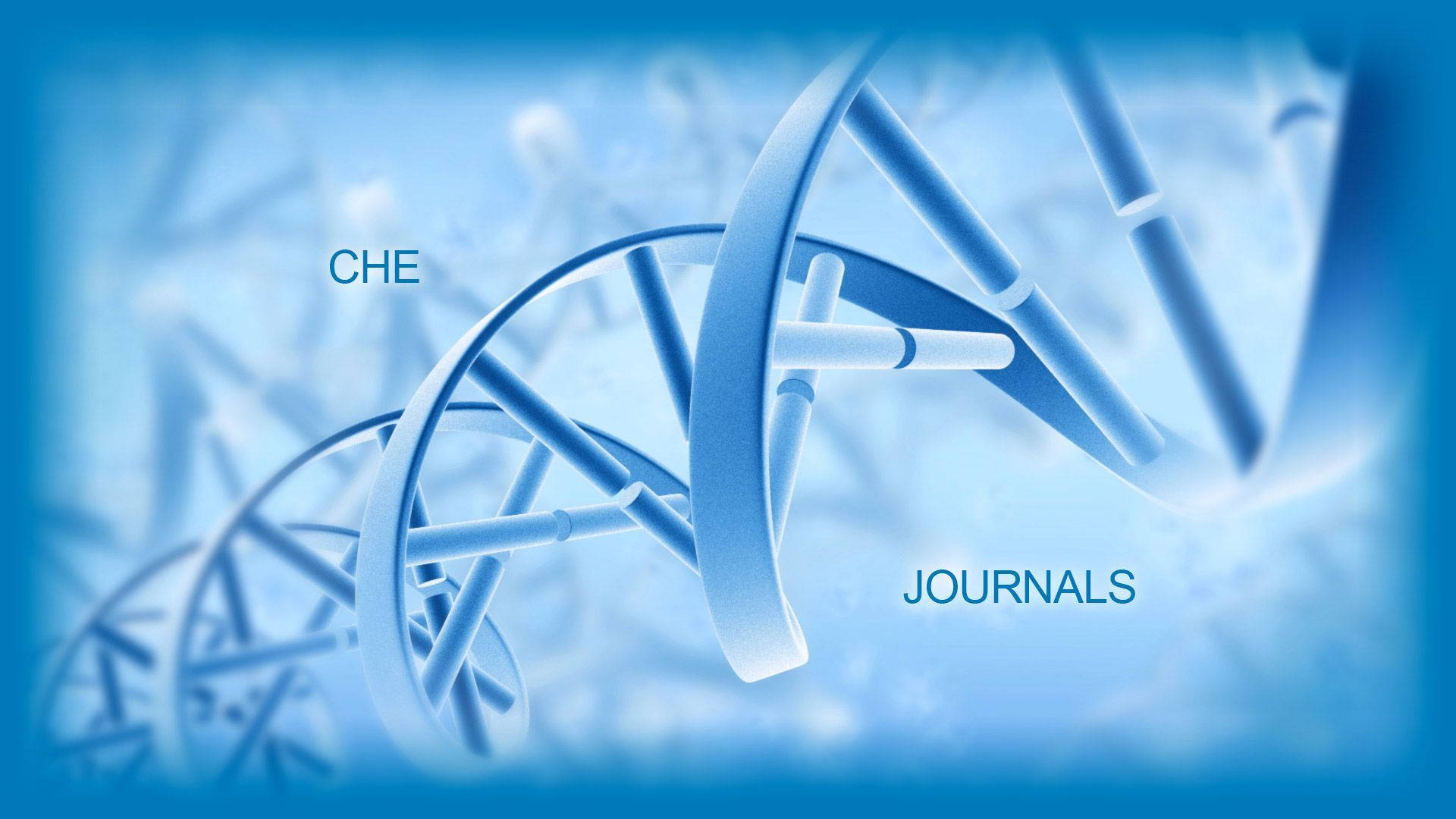 Health 桌布 壁紙 — 在模糊的科學背景上，帶有「CHE」和「JOURNALS」文字標籤的發光藍色DNA雙螺旋。
