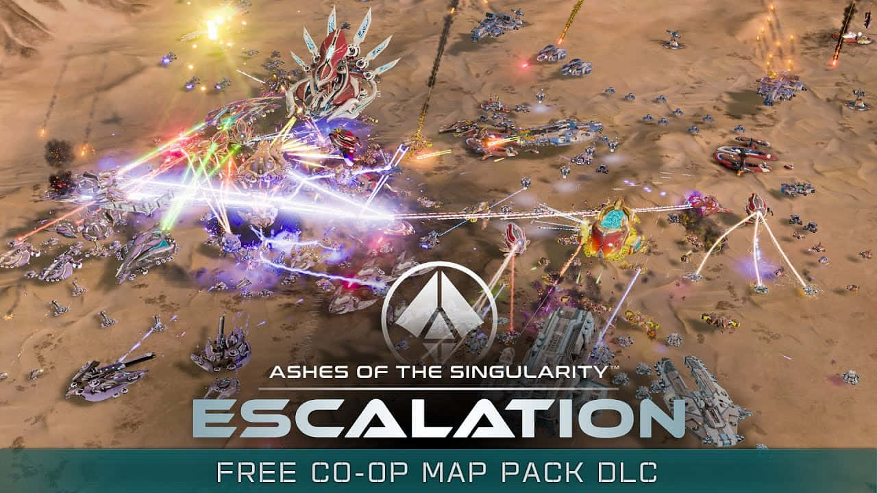 電玩遊戲 桌布 壁紙 — 在沙漠戰場上，發光的能量武器和未來主義戰爭機器激烈碰撞的科幻戰鬥。
