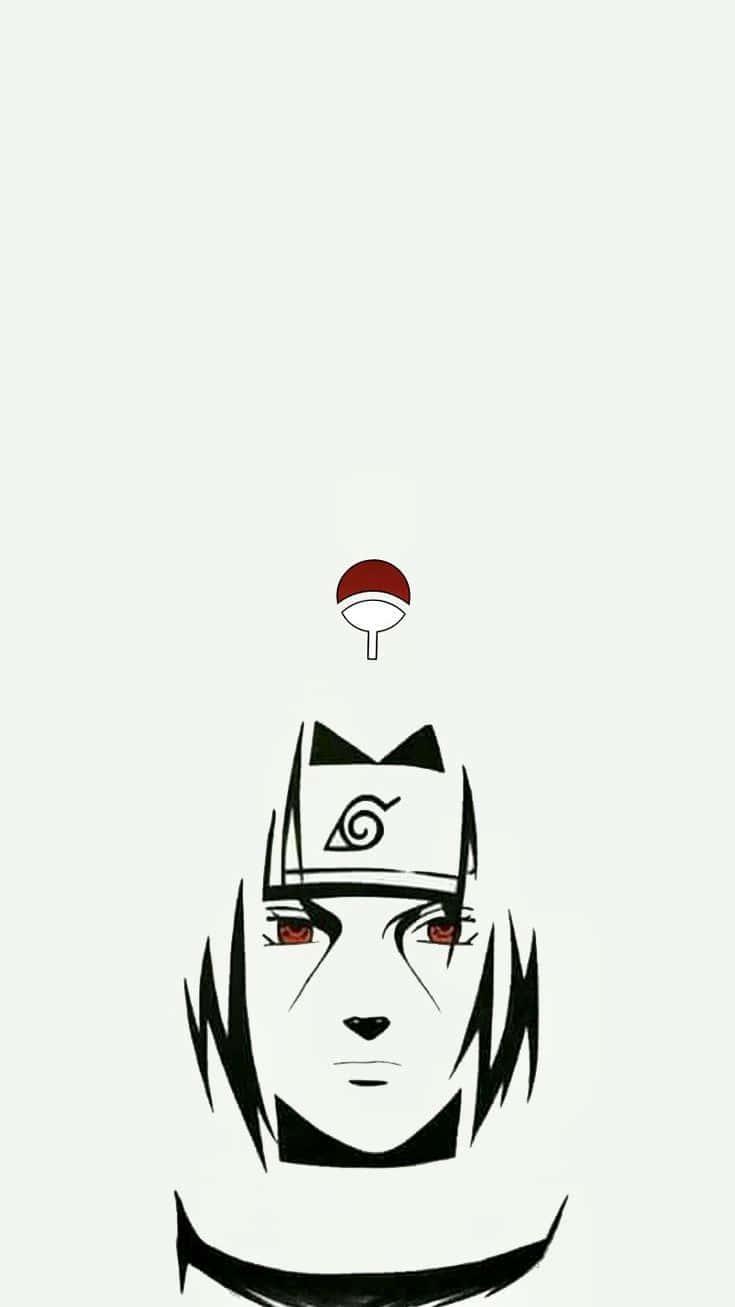 Naruto White 桌布 壁紙 — 在淡色背景下，宇智波佐助的簡約黑白動畫肖像，帶有紅色眼睛和頭帶。