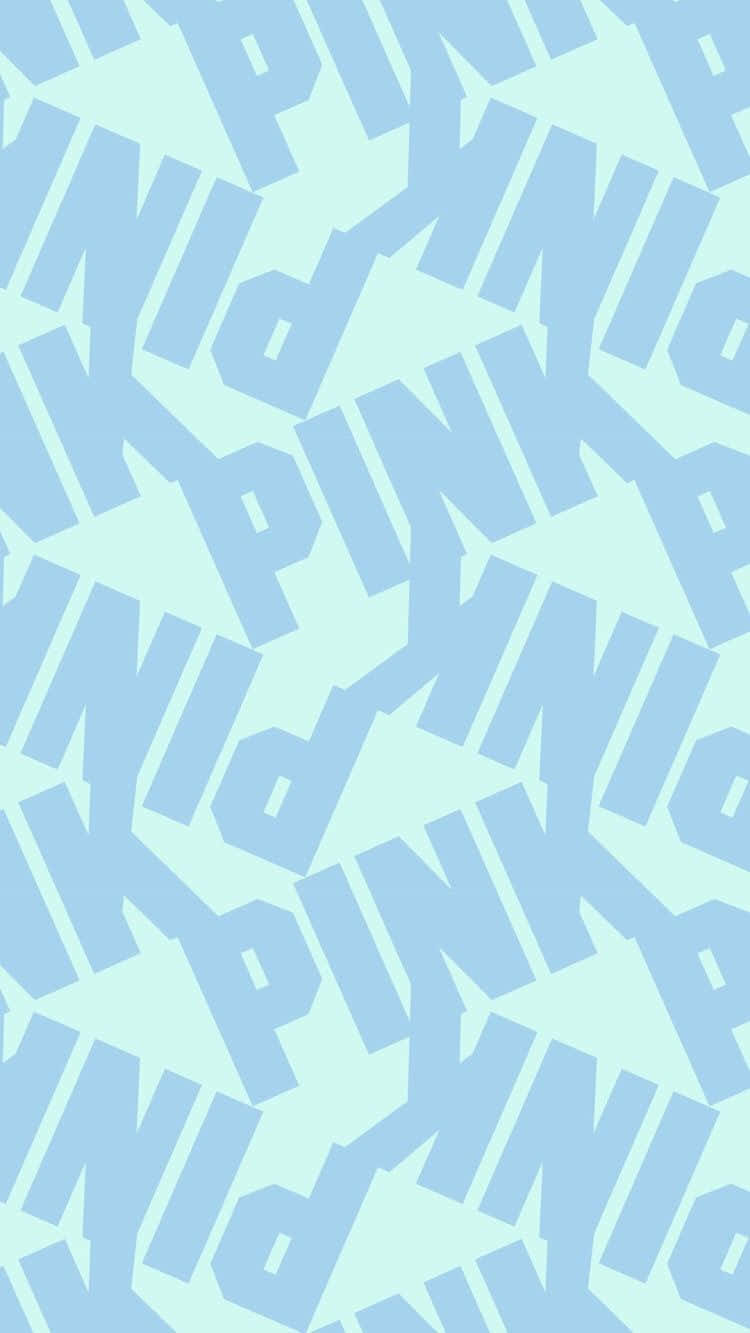 Typography 桌布 壁紙 — 在淡薄荷綠色背景上重複排列的粗體淺藍色「PINK」文字圖案。