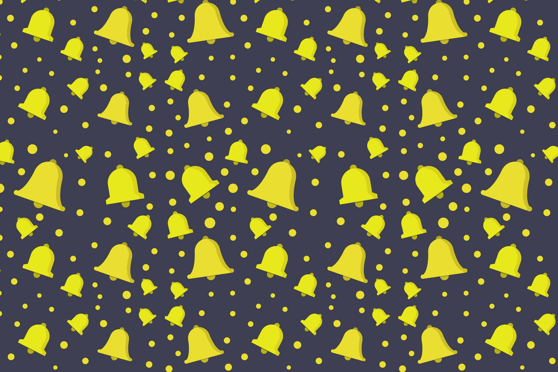 Bell Pattern 壁紙 — 在深海軍藍背景上重複的亮黃色鈴鐺和圓點圖案。