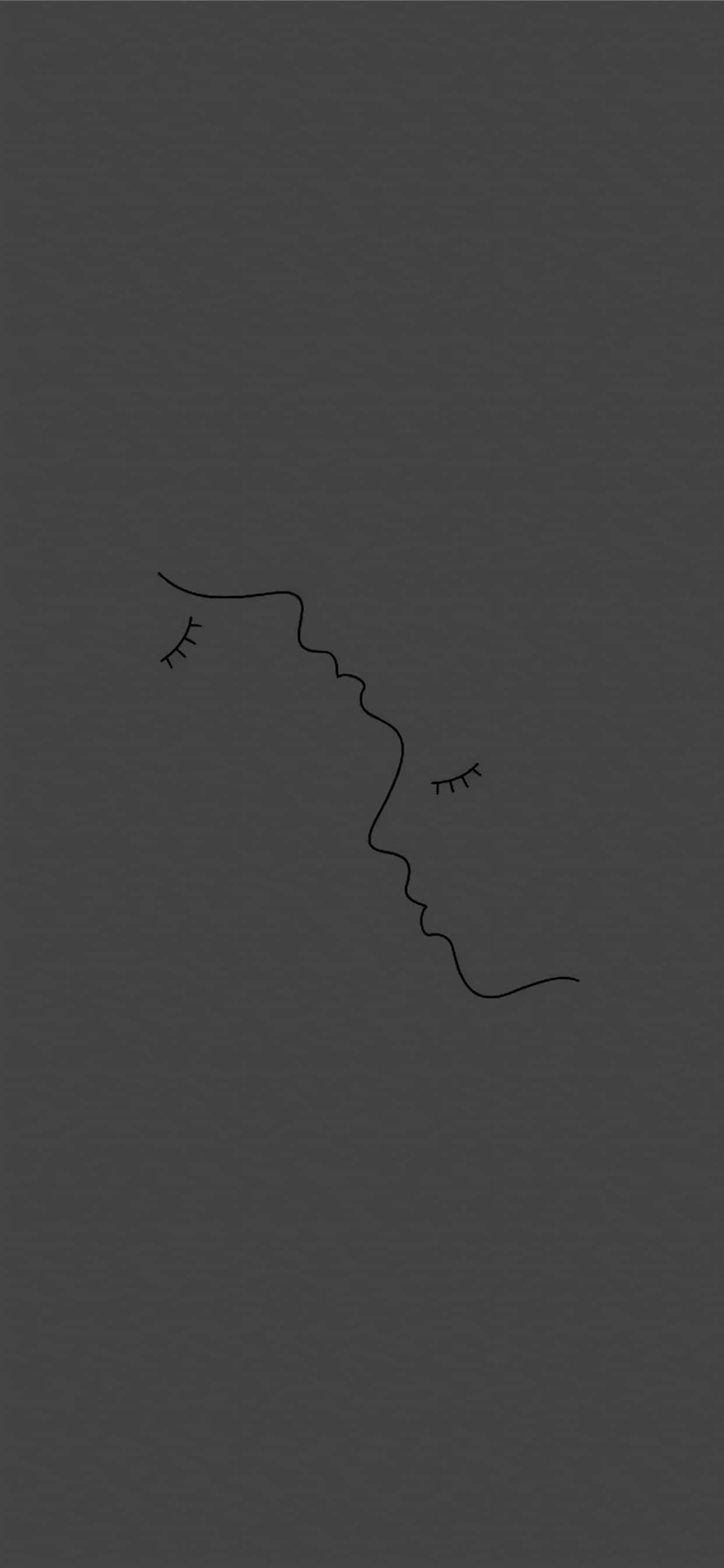 Minimalist Gray 桌布 壁紙 — 在深灰色紋理背景上，一個寧靜睡眠面孔的極簡黑色線條畫。