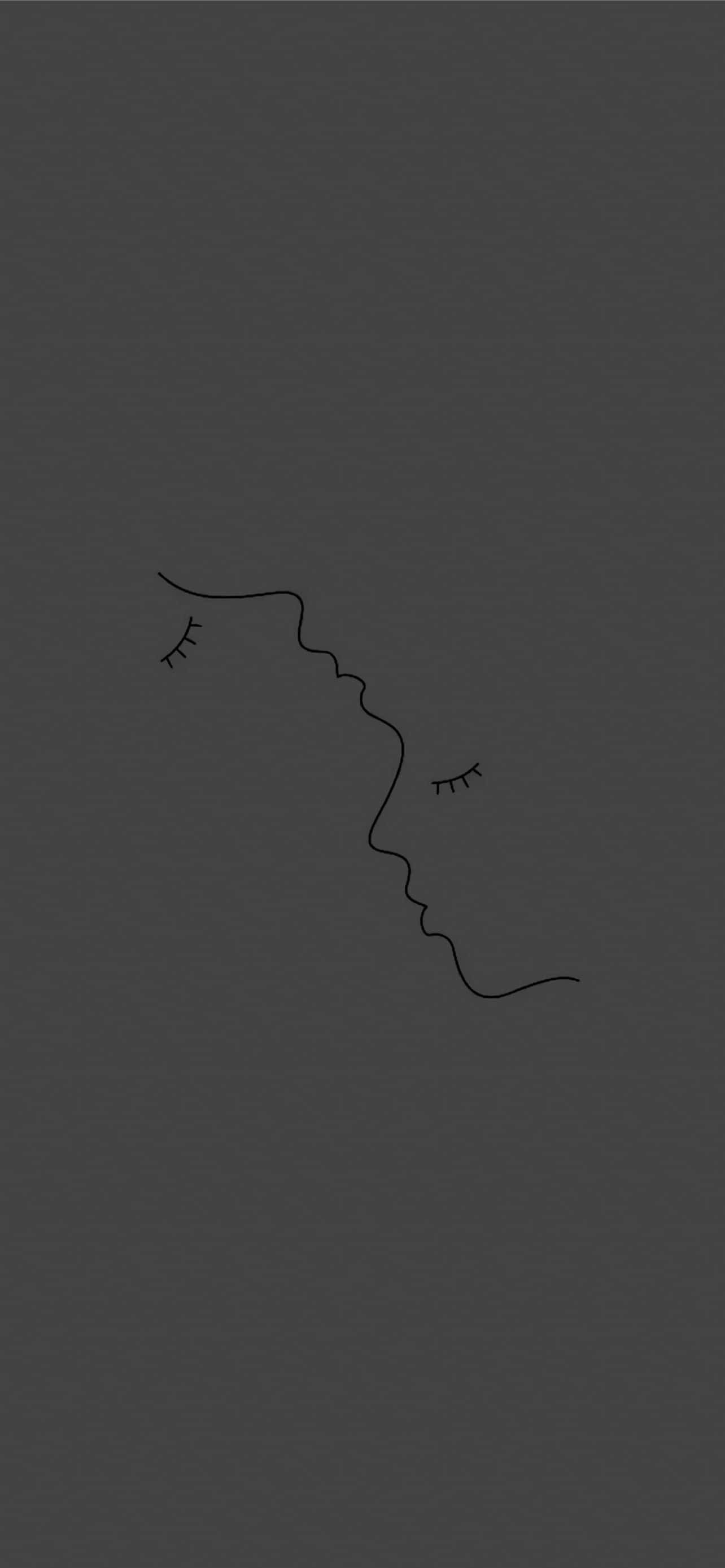 Minimalist Monochrome 桌布 壁紙 — 在深灰色紋理背景上，一個寧靜睡眠臉龐的極簡黑色線條畫。