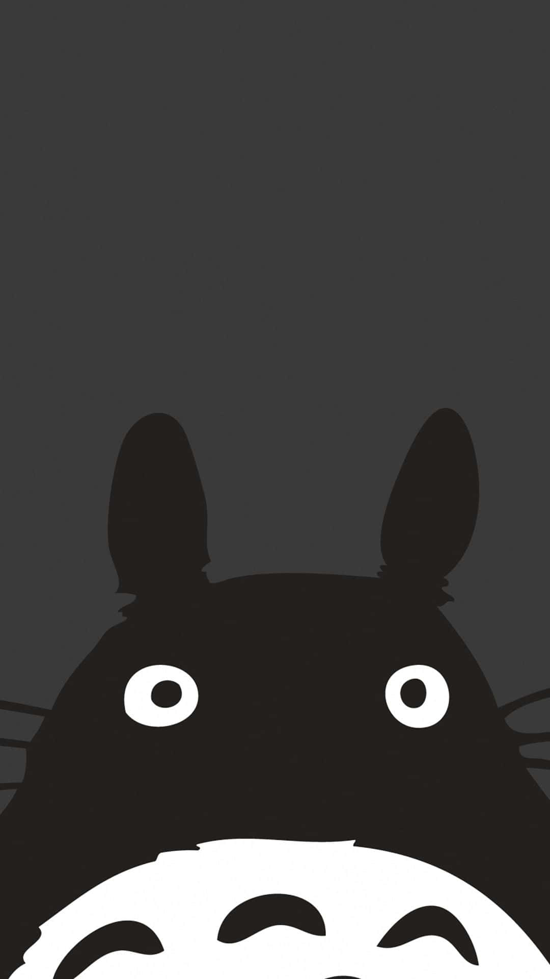 Black Cartoon Characters 桌布 壁紙 — 在深灰色背景上，從下方窺視的龍貓極簡黑白剪影。
