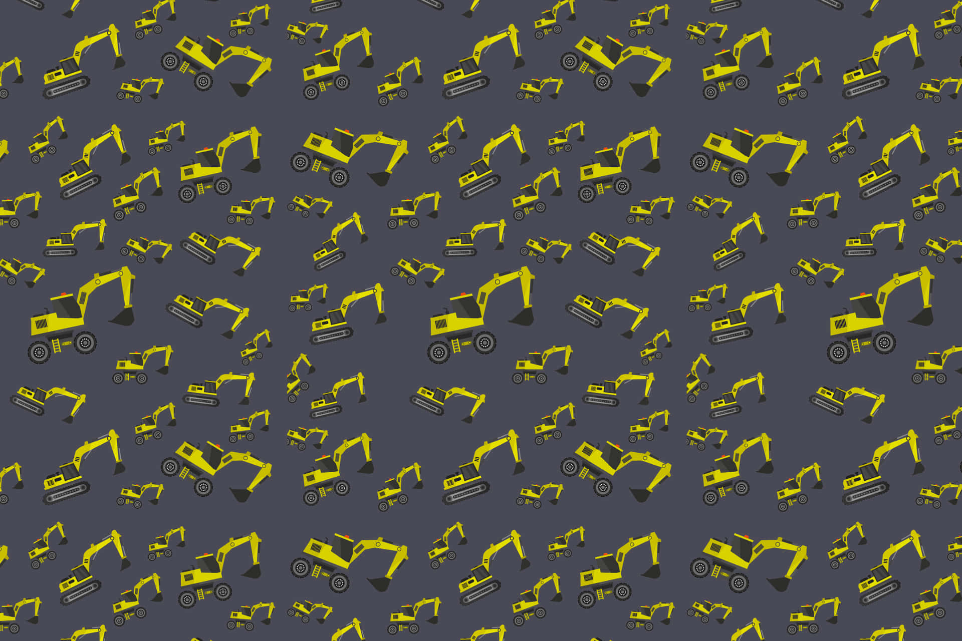 Excavator Patterns 壁紙 — 在深灰色背景上重複出現的亮黃色挖掘機圖案。