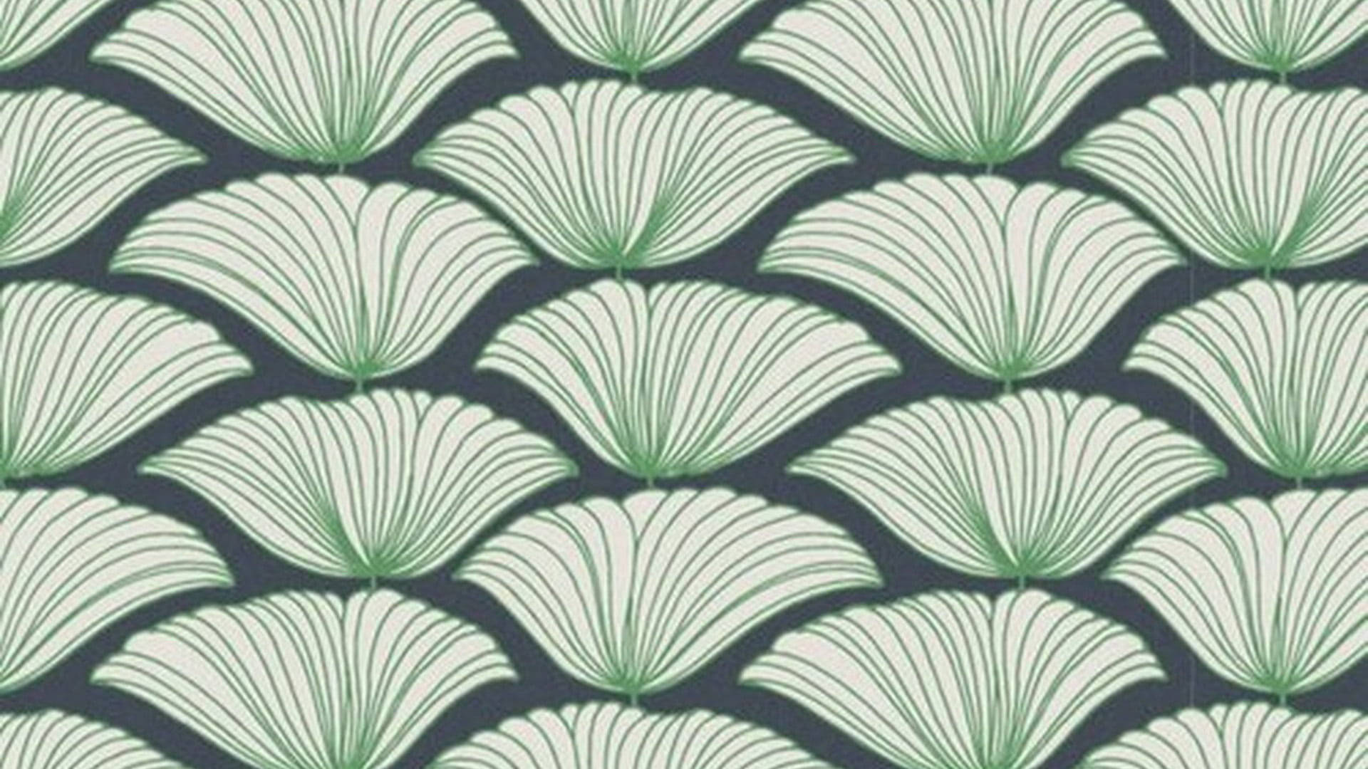 Sage 桌布 壁紙 — 在深灰色背景上重複的扇形綠色葉片圖案，呈現乾淨的圖形風格。