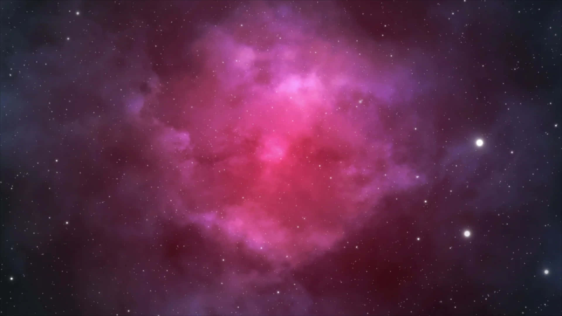 Animated Space 桌布 壁紙 — 在深空中，一個充滿活力的粉紅色和紫色星雲在星場中旋轉。