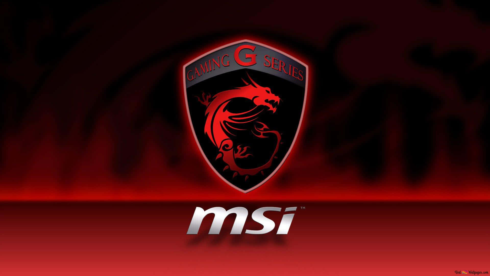 Red Gaming 桌布 壁紙 — 在深紅色漸變背景上的發光紅色龍形徽章，下方有「MSI Gaming G Series」和「msi」文字。
