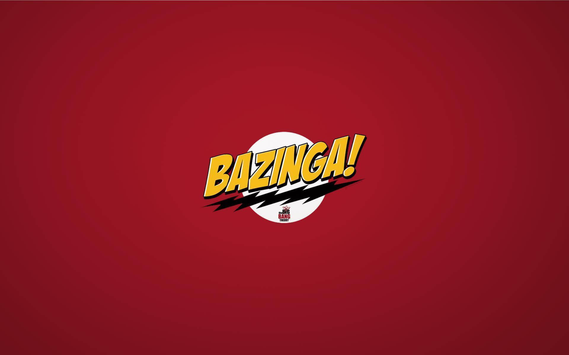Bang 桌布 壁紙 — 在深紅色漸變背景的白色圓圈上，帶有黑色閃電的粗體黃色「BAZINGA!」文字。